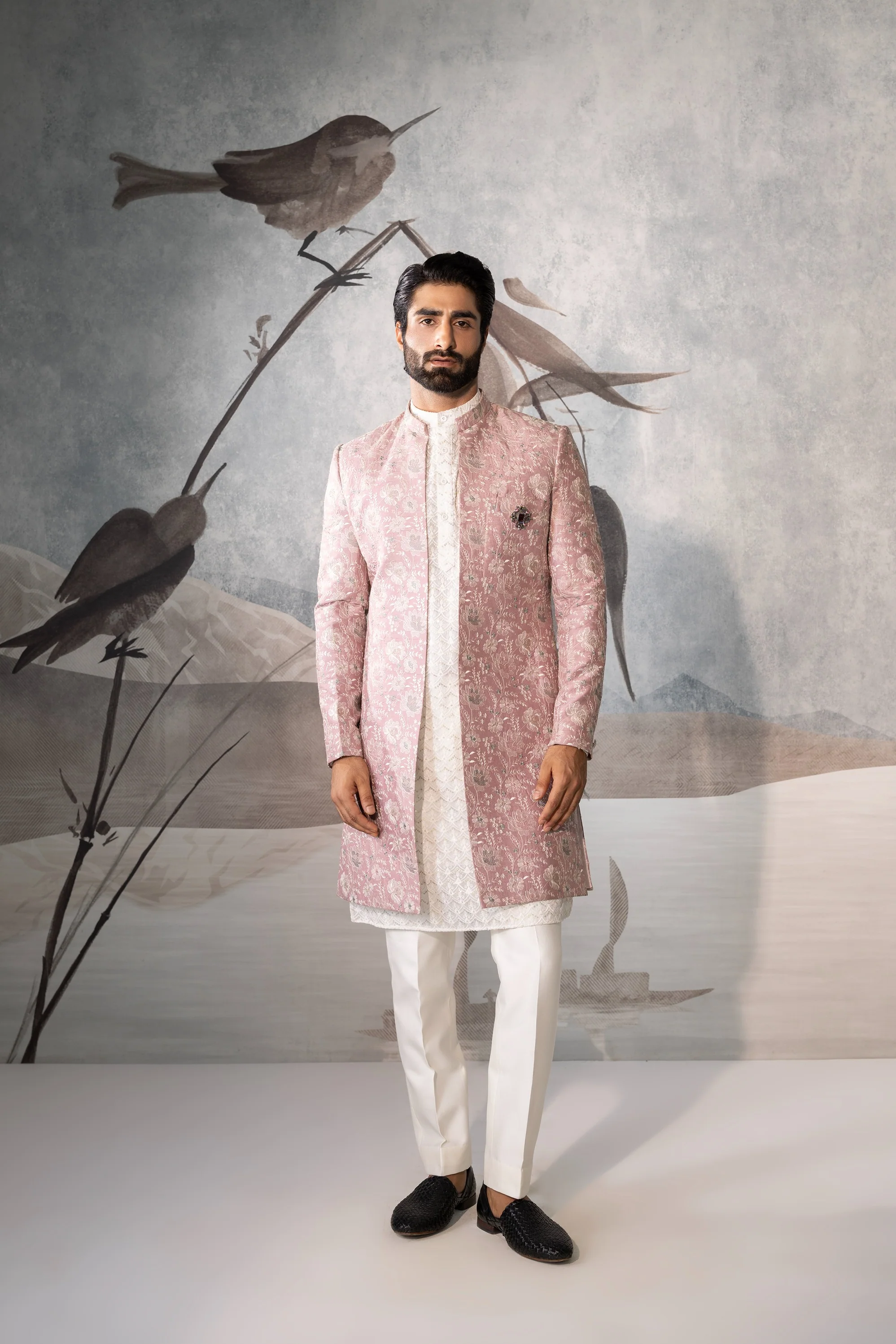 Menâ€™s Onion Floral Embroidered Indo Western
