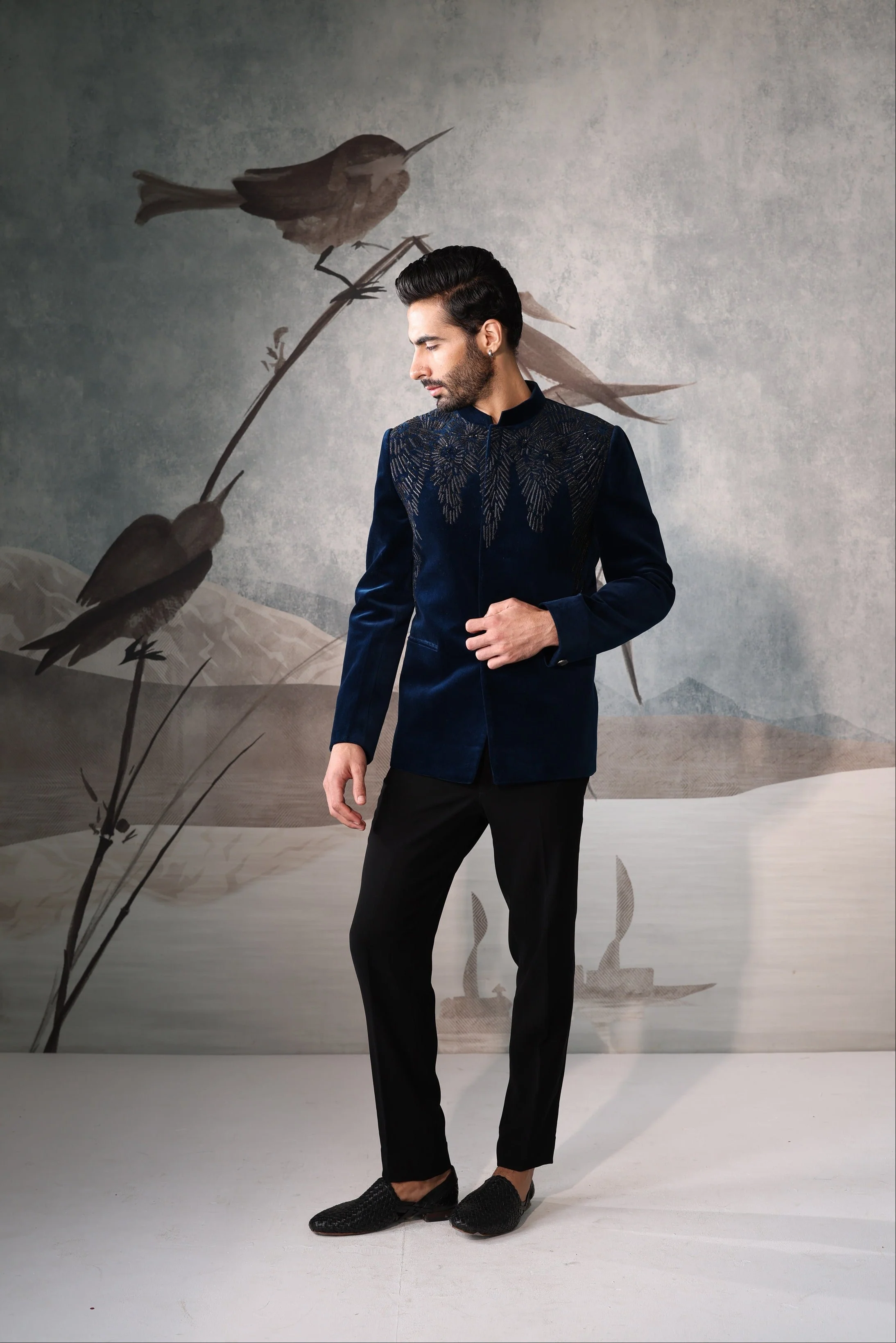 Men's Teal Blue Classic Bandhgala Suit - Image 3
