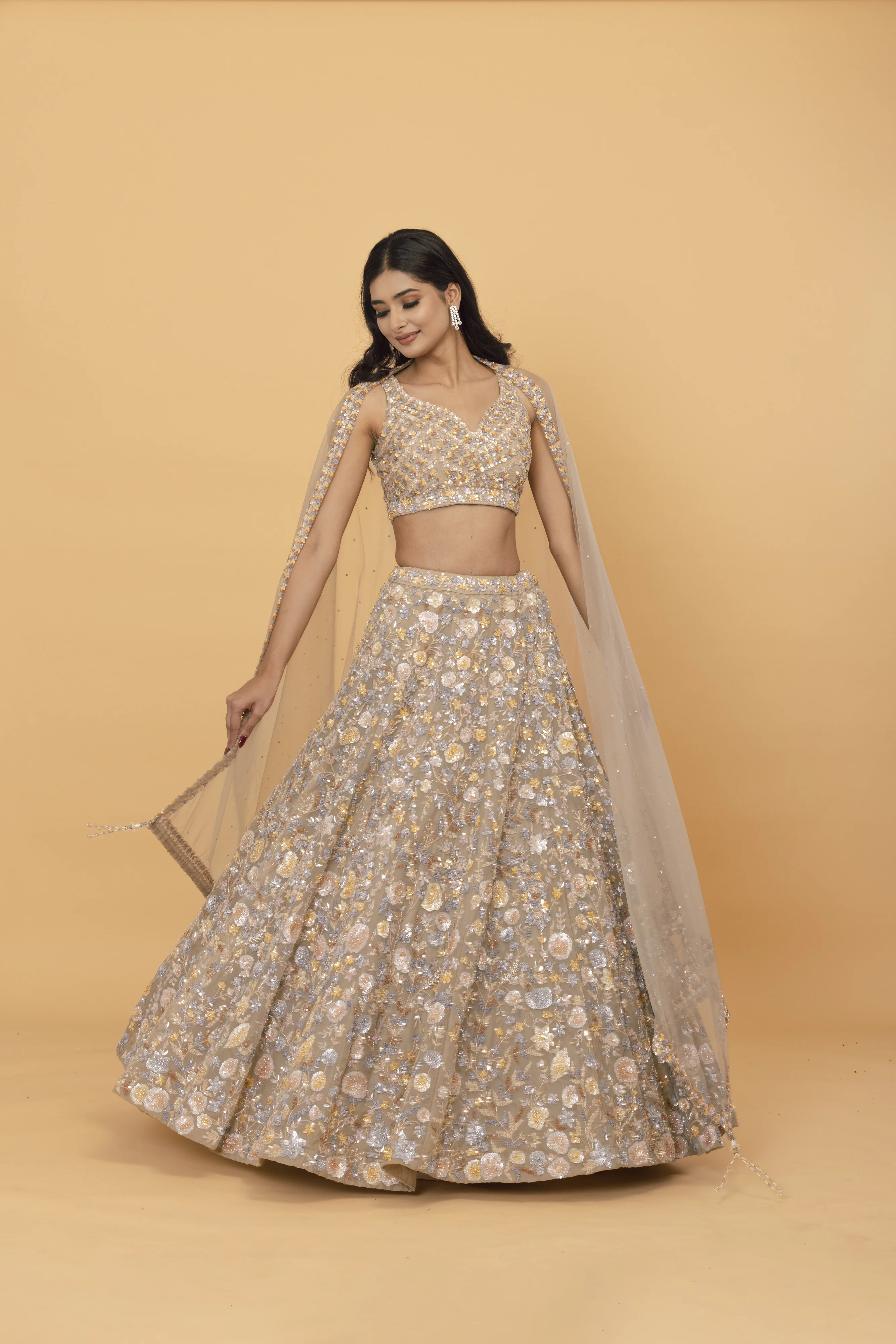 Multi Sequin Net Lehenga