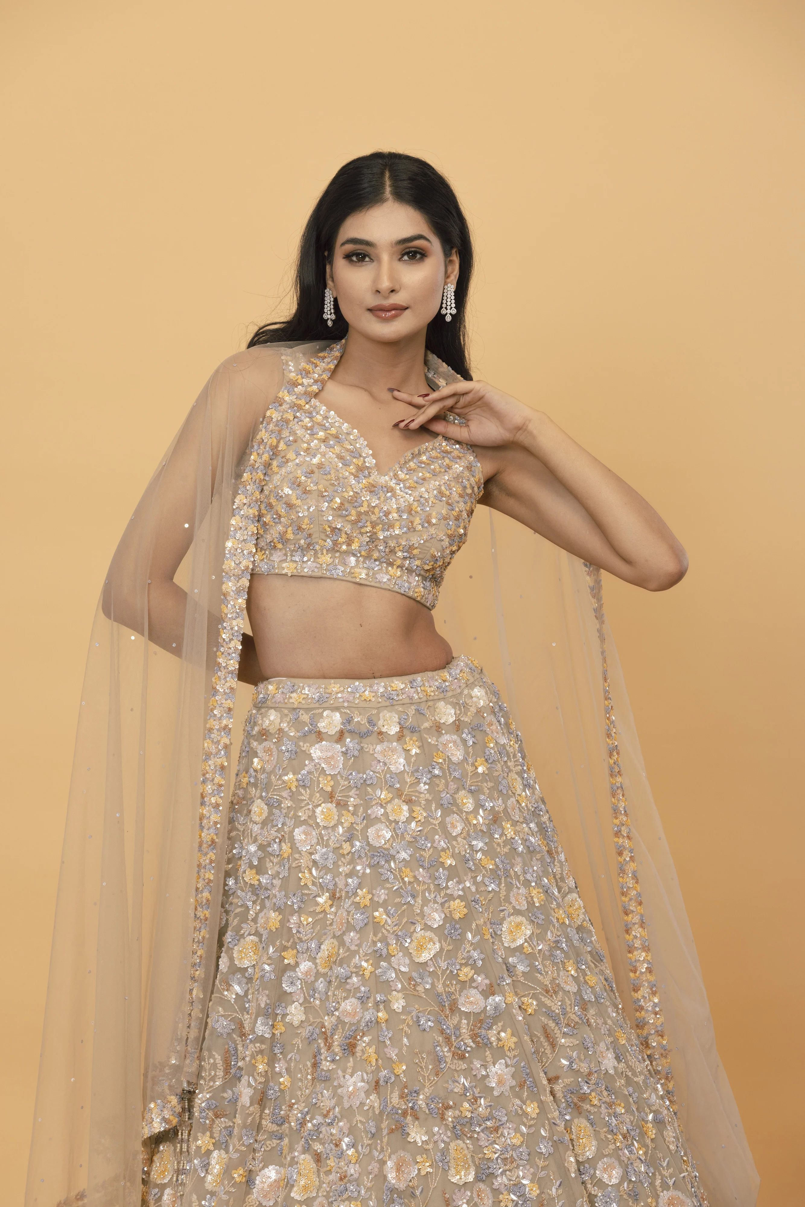 Multi Sequin Net Lehenga - Image 2