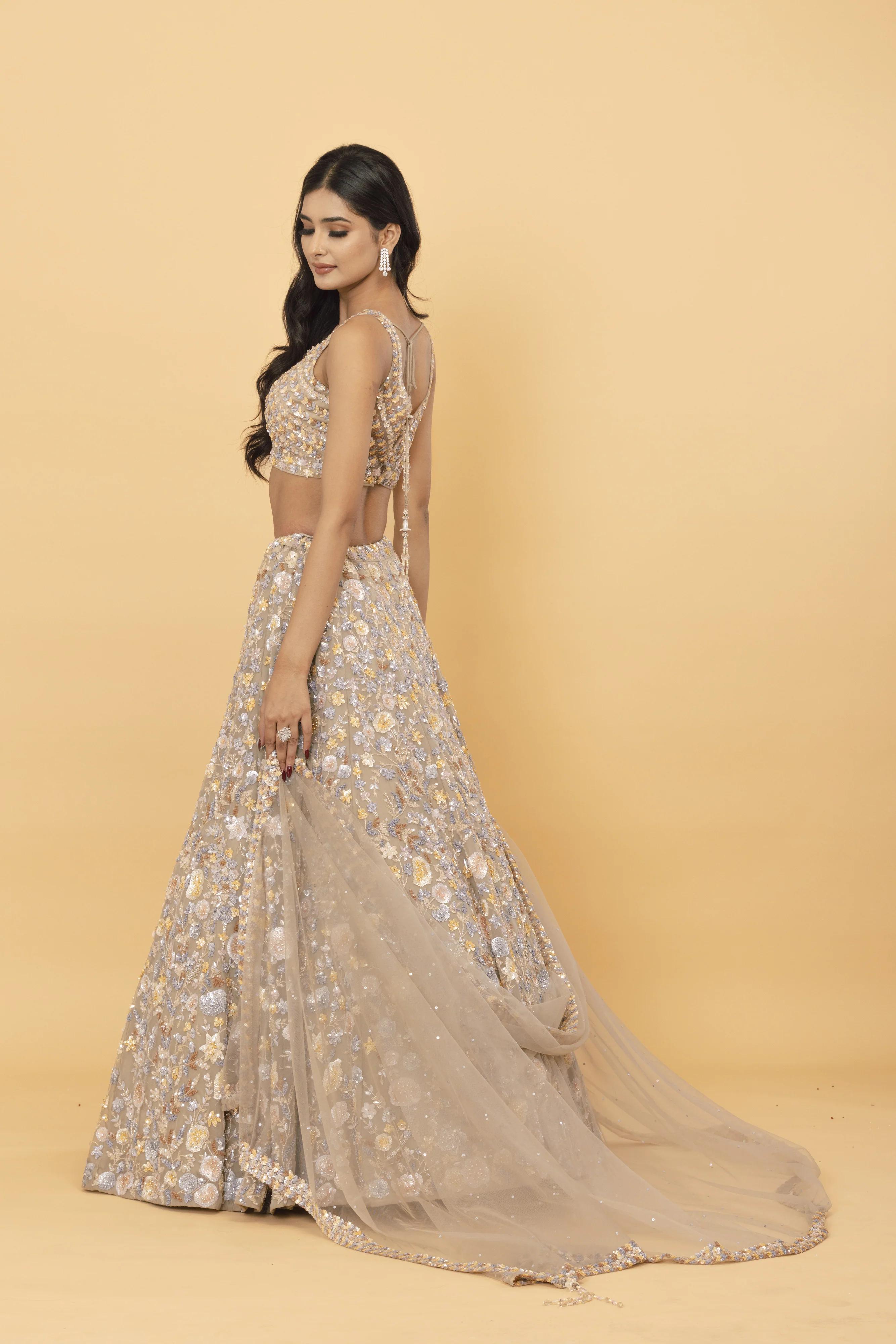 Multi Sequin Net Lehenga - Image 4