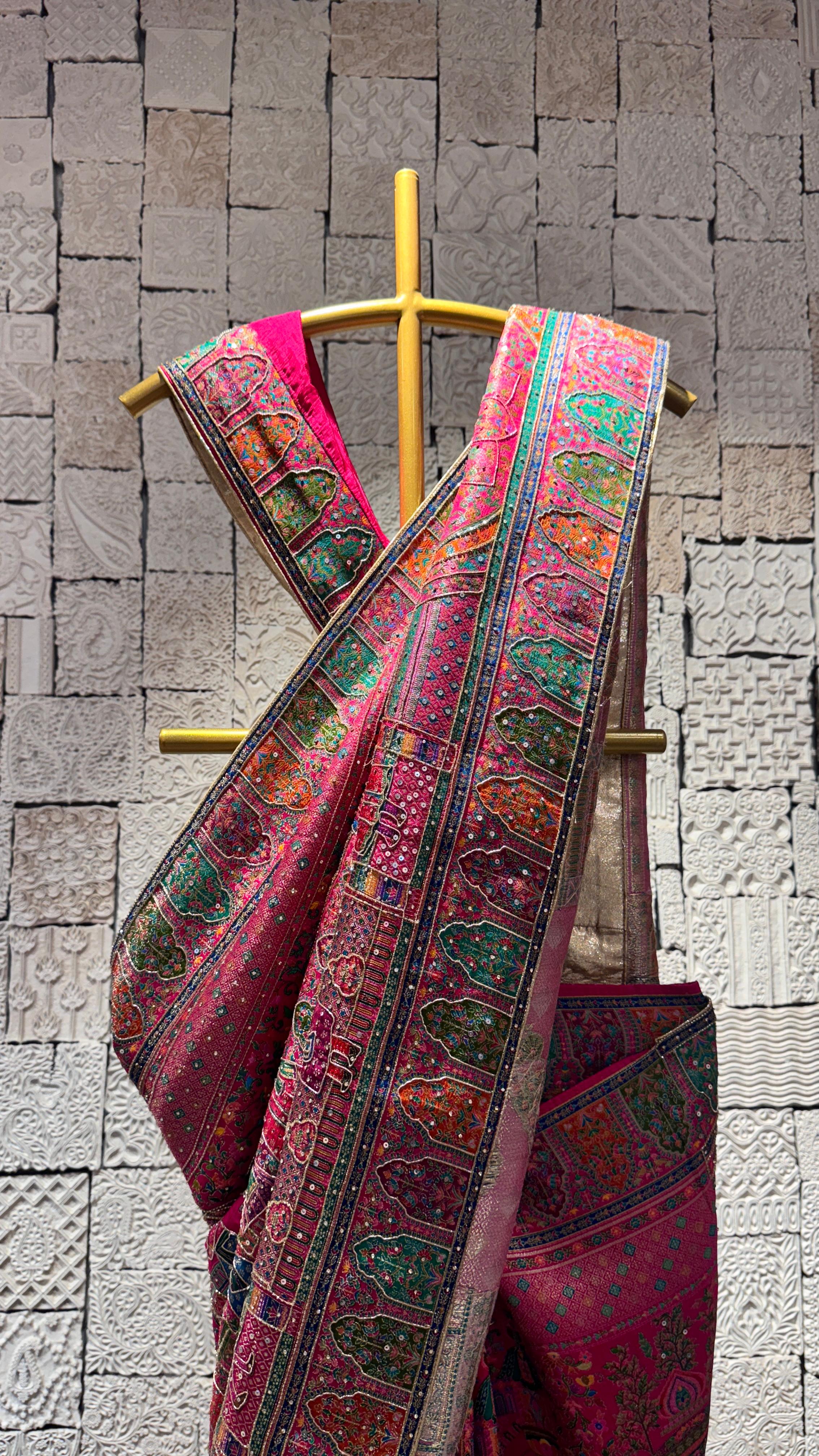 MULTICOLOR HAND EMBROIDERED SAREE WITH TRIBAL MOTIFS - Image 2