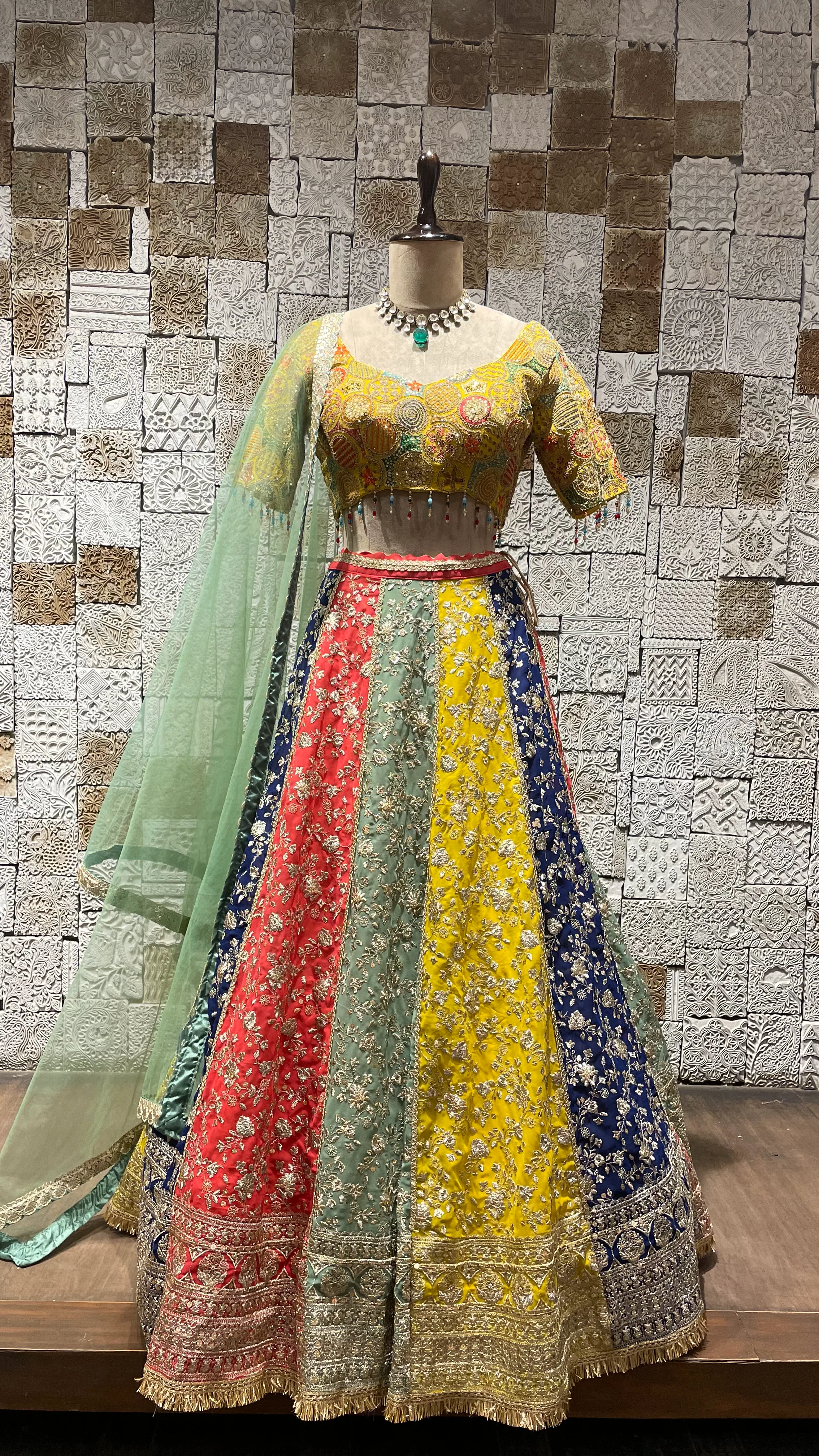 Multicolour Georgette Lehenga with Zariwork & Sequins