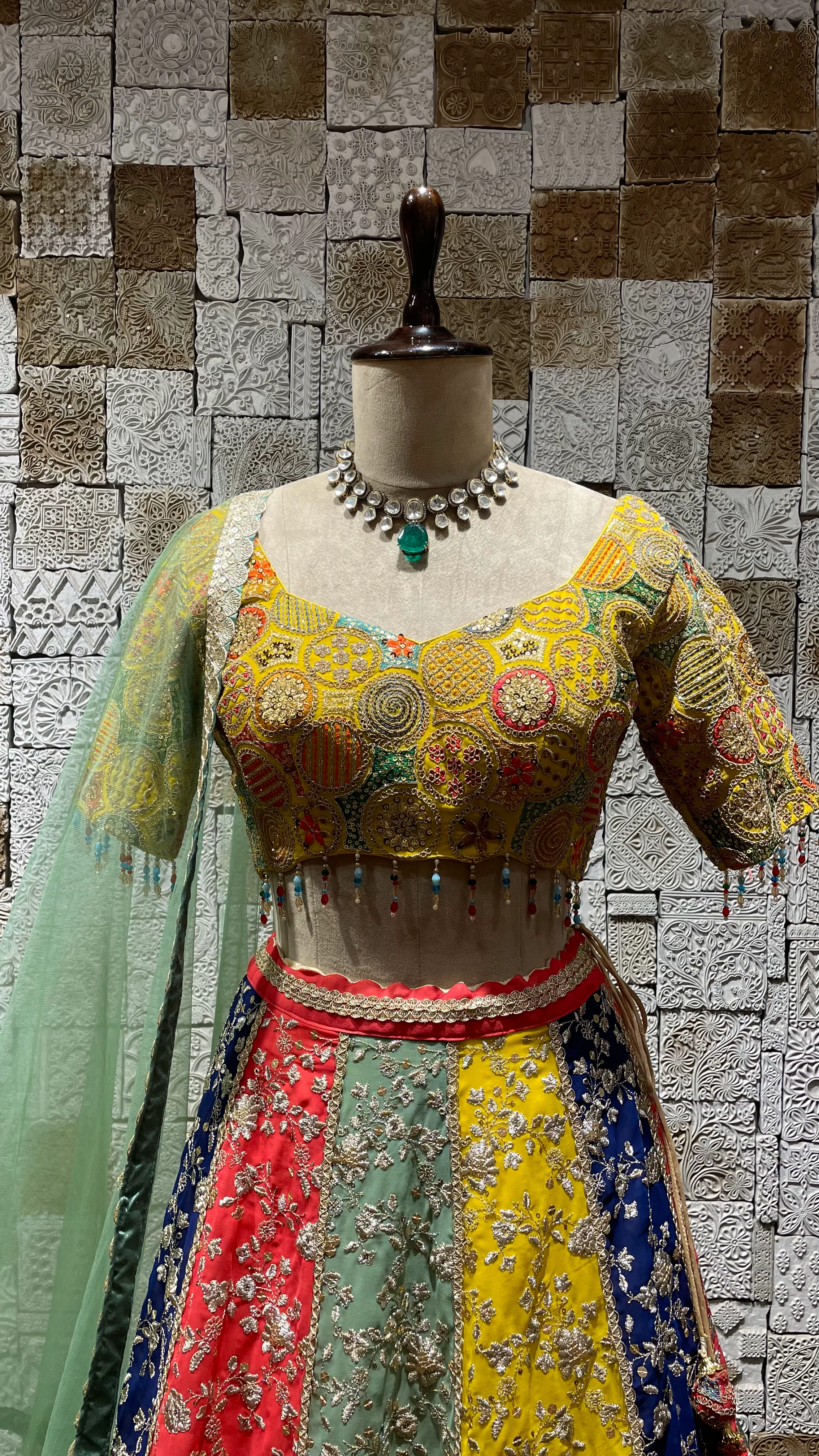 Multicolour Georgette Lehenga with Zariwork & Sequins - Image 3