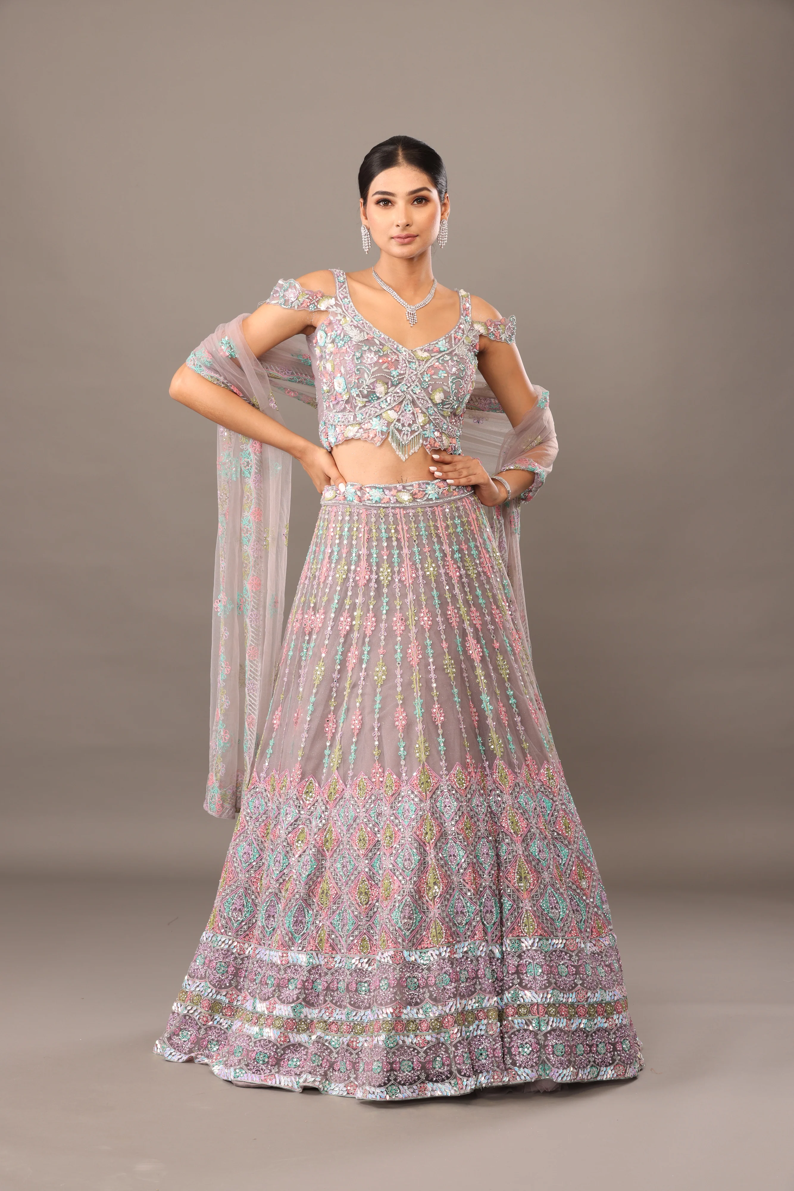 Multicolour Net Lehenga