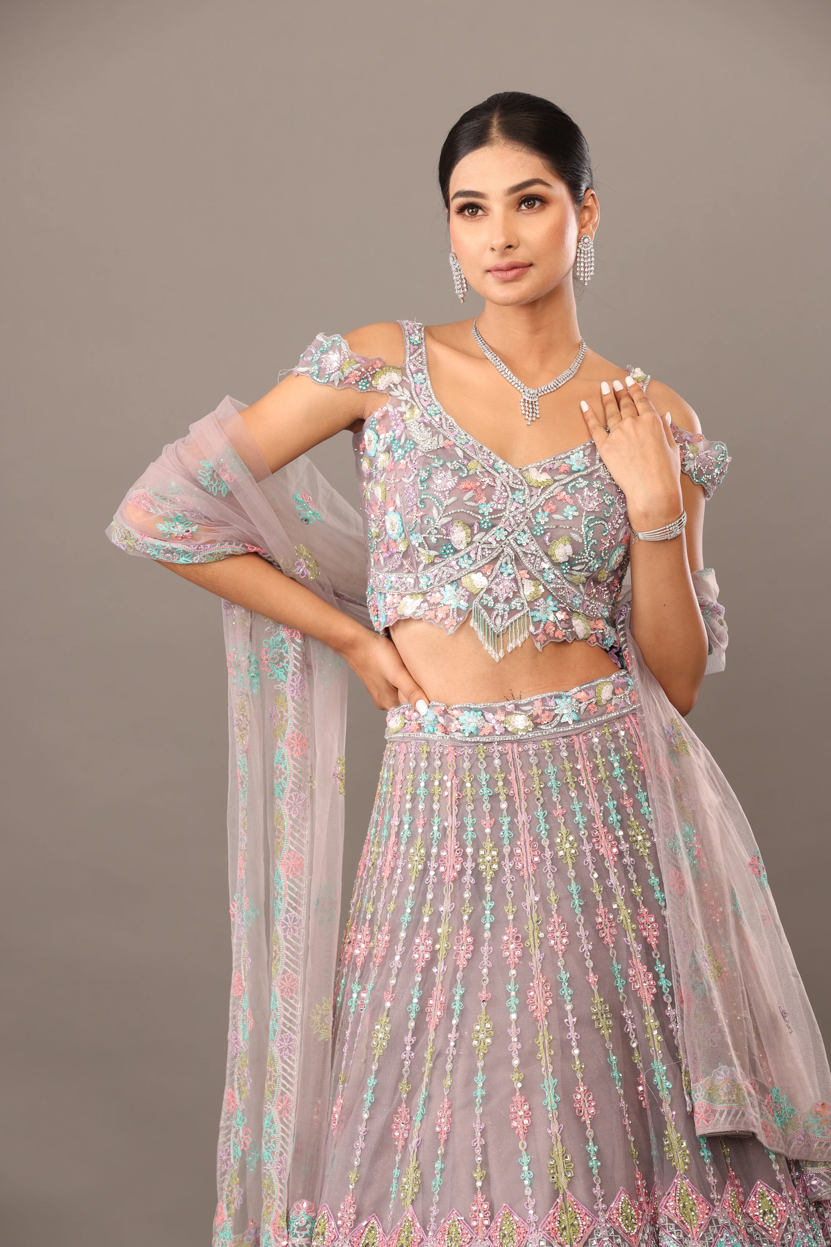 Multicolour Net Lehenga - Image 2