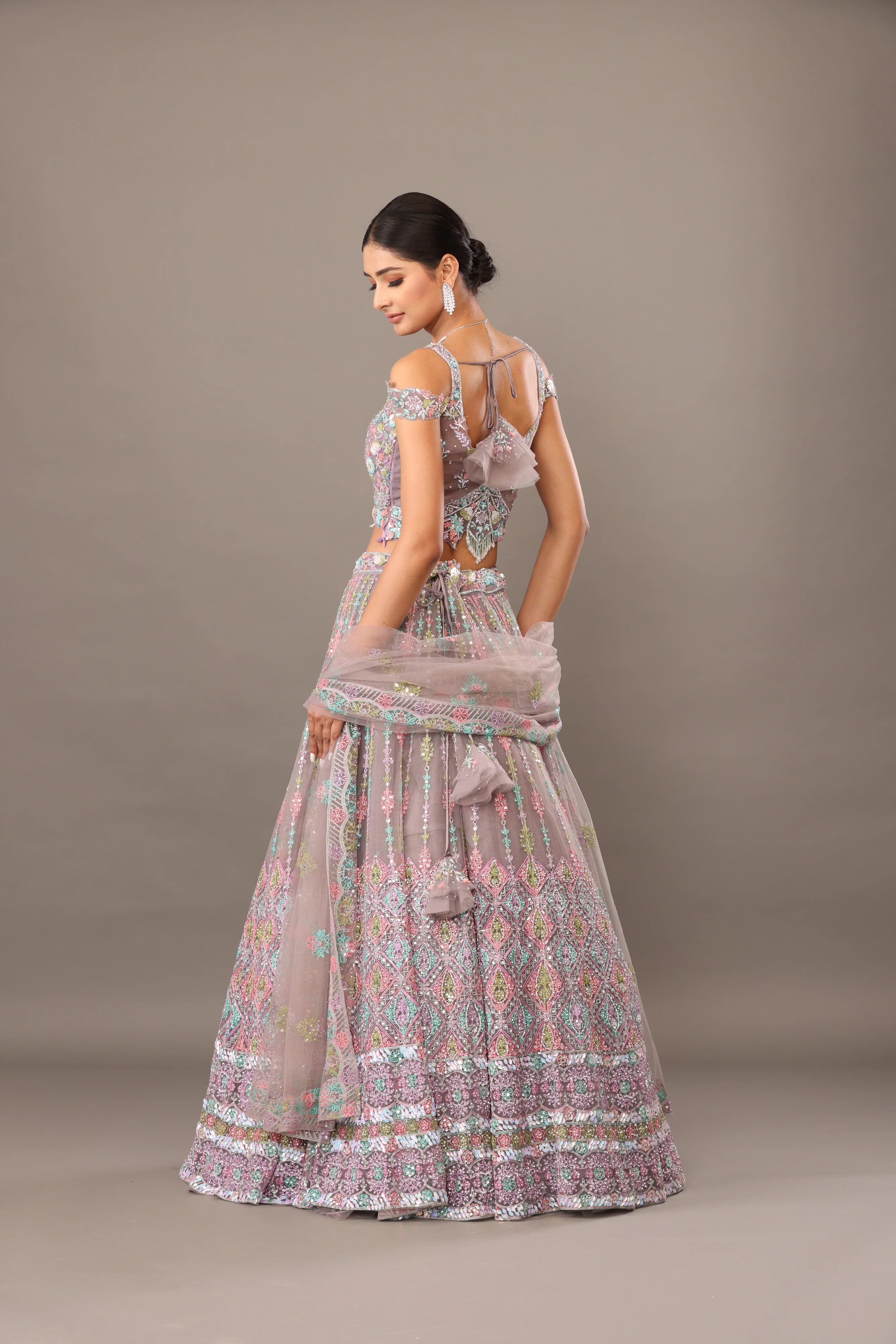 Multicolour Net Lehenga - Image 4