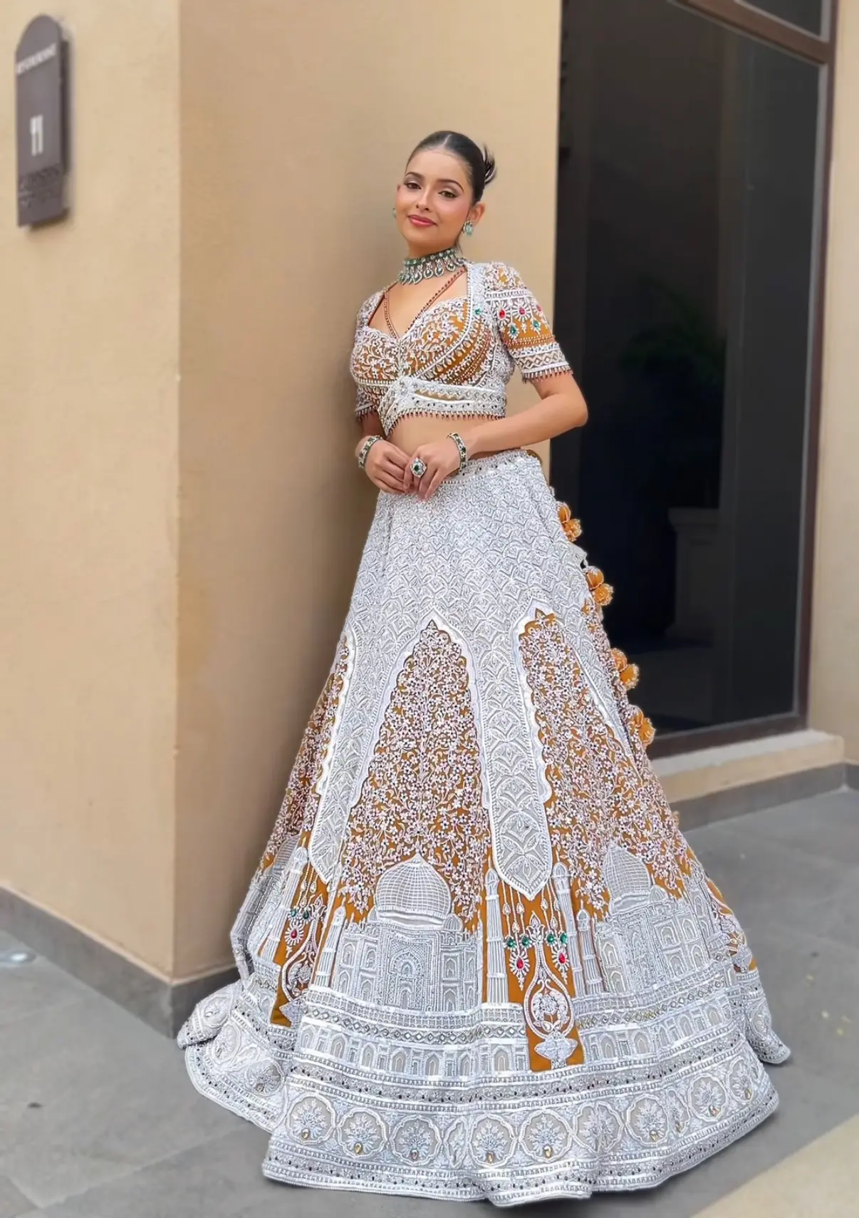Mustard Georgette Taj Motif Lehenga - Image 2