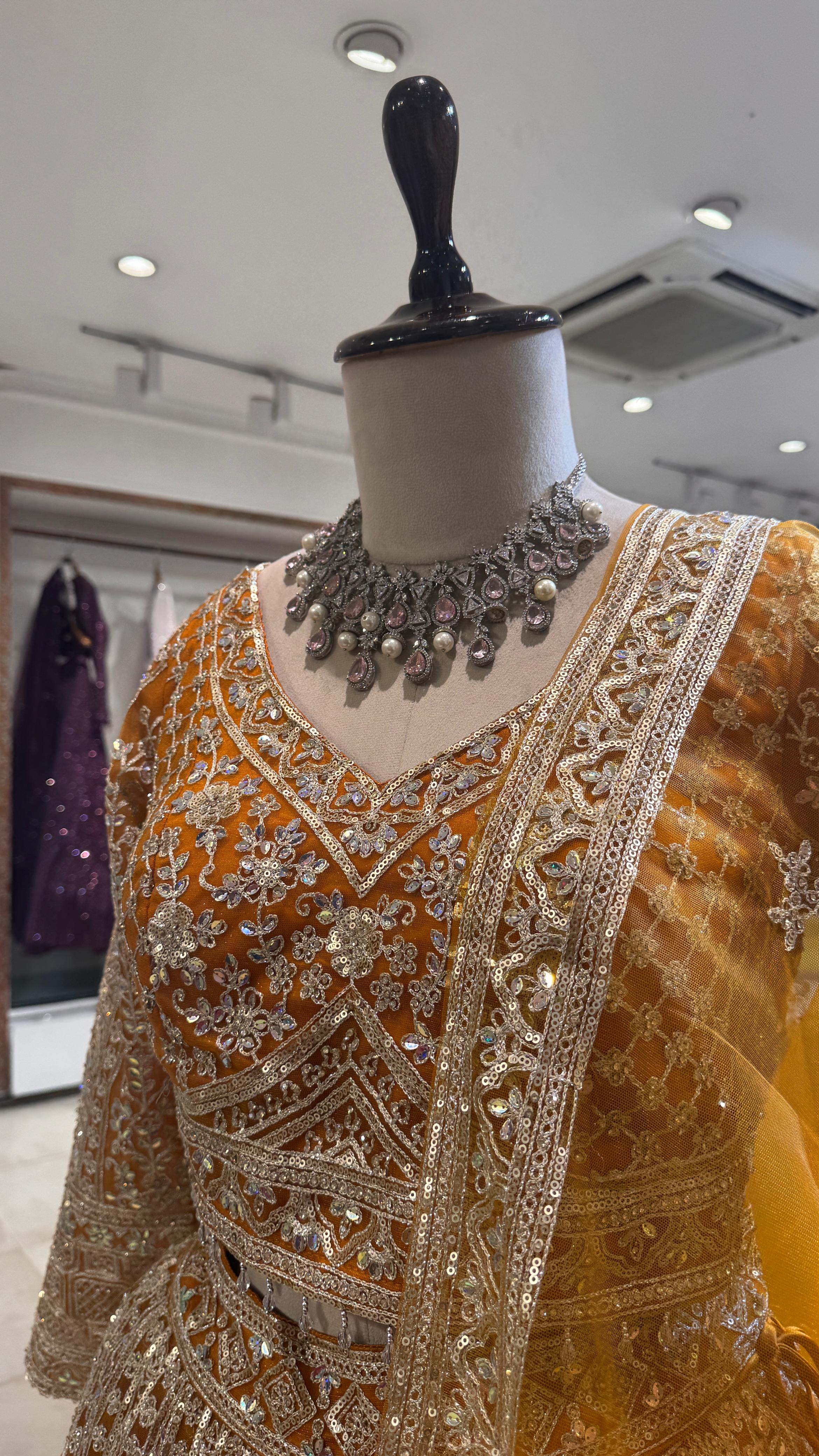 Mustard Silk Lehenga with Sequence & Thread Work