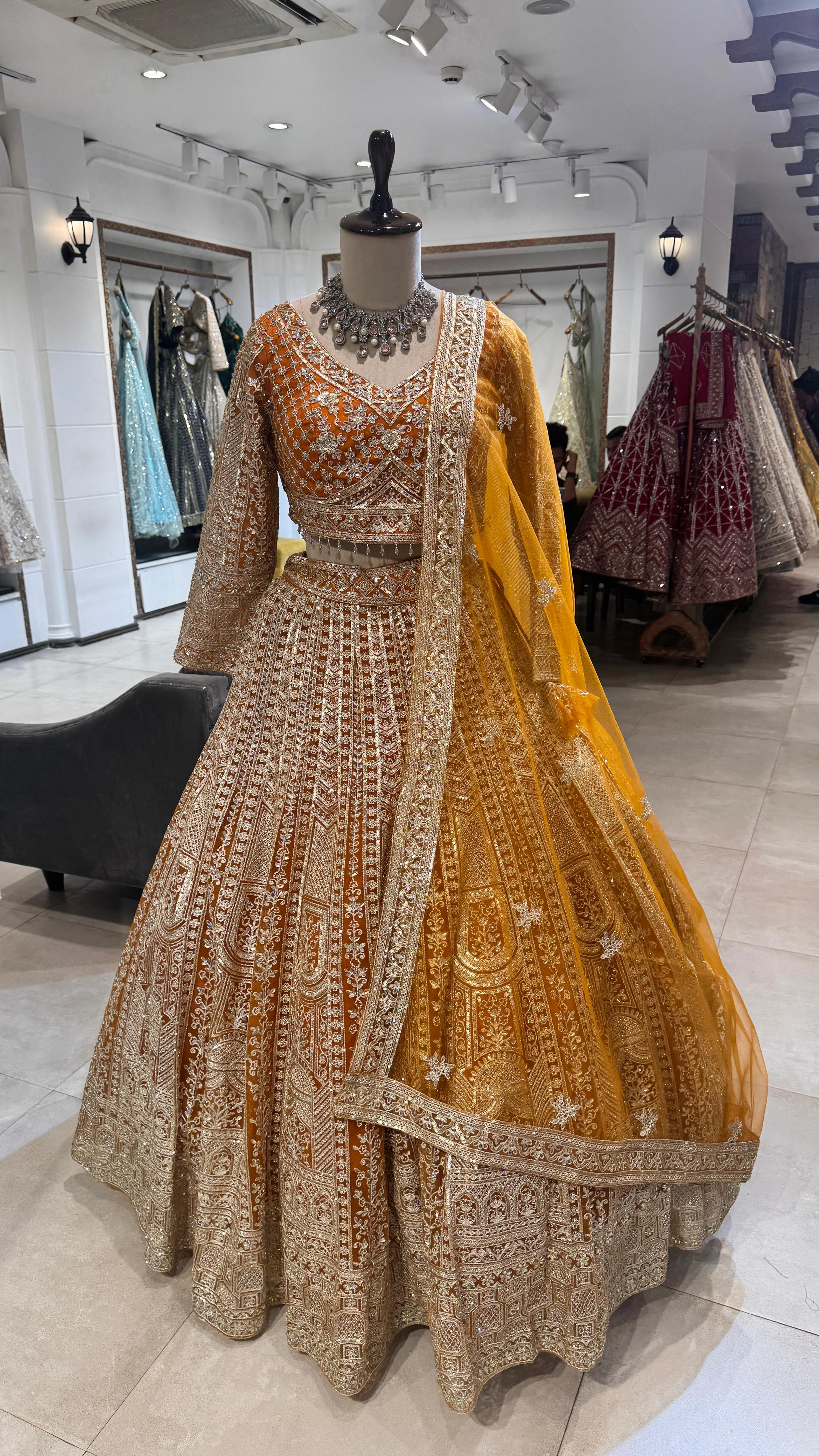 Mustard Silk Lehenga with Sequence & Thread Work - Image 2