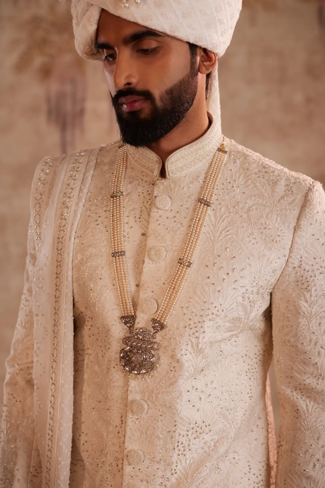 Off White Embroidered Sherwani for Groom | Premium Designer Wedding Sherwani - Image 13