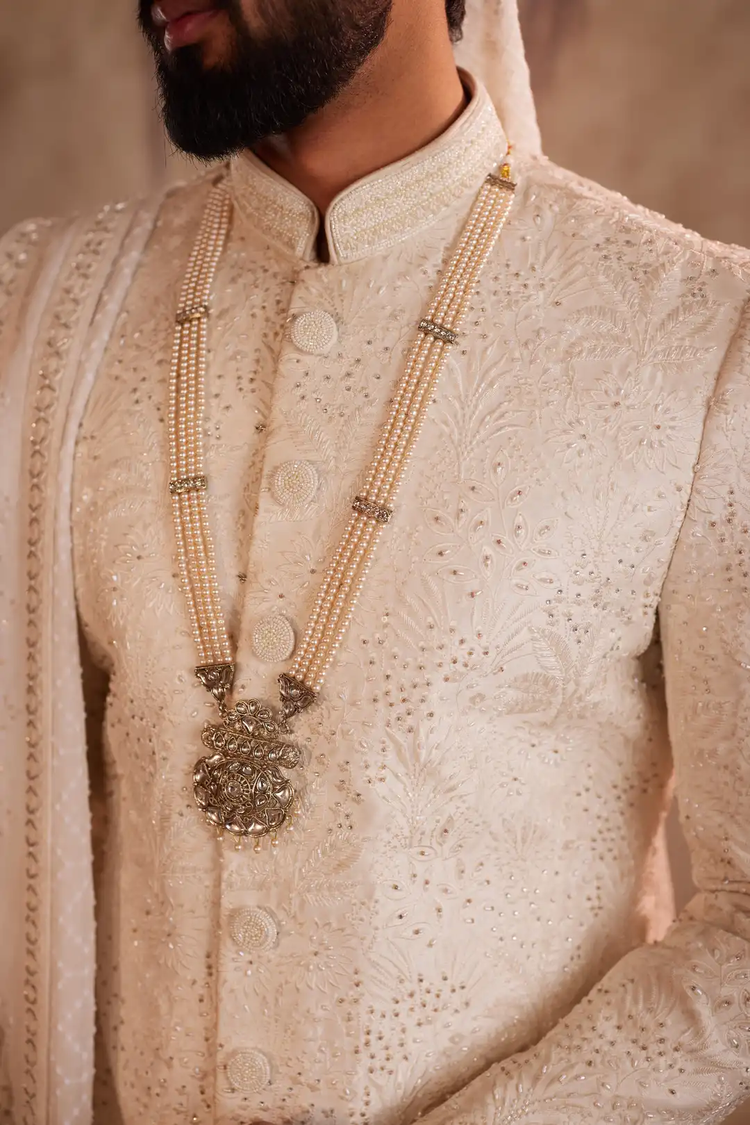 Off White Embroidered Sherwani for Groom | Premium Designer Wedding Sherwani - Image 16