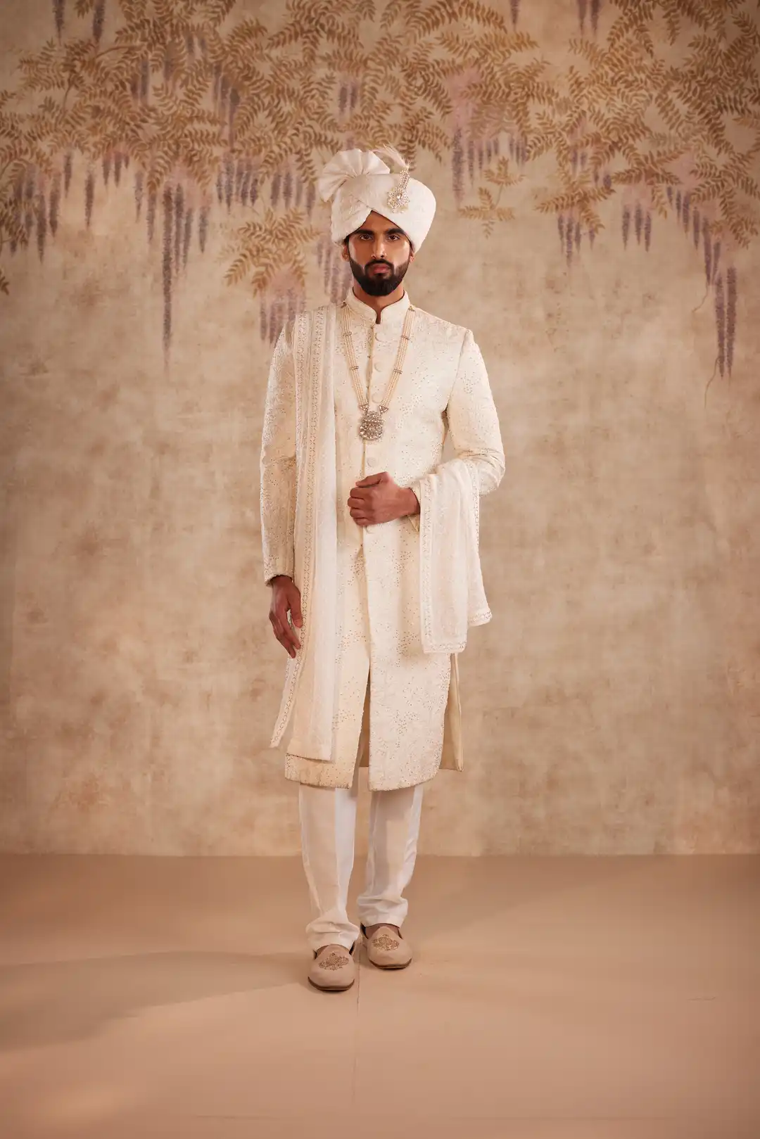 Off White Embroidered Sherwani for Groom | Premium Designer Wedding Sherwani - Image 3