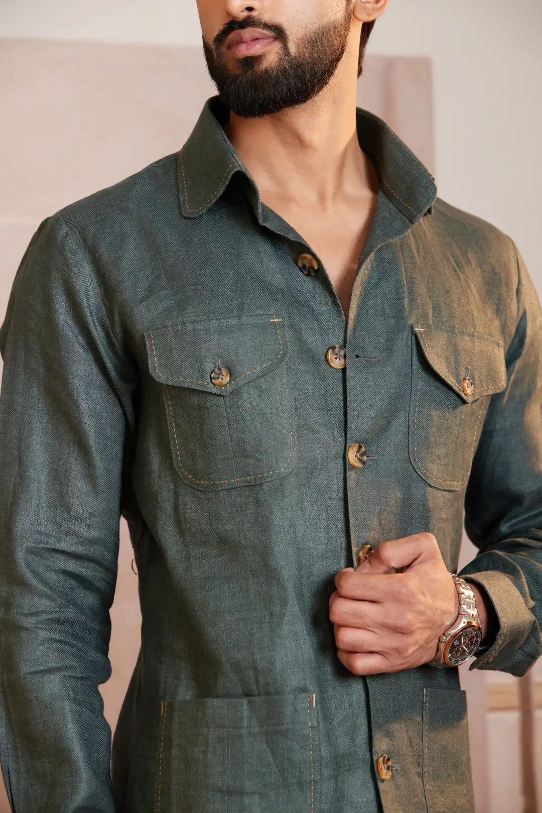 Olive green Utility Safari shirt - Image 3