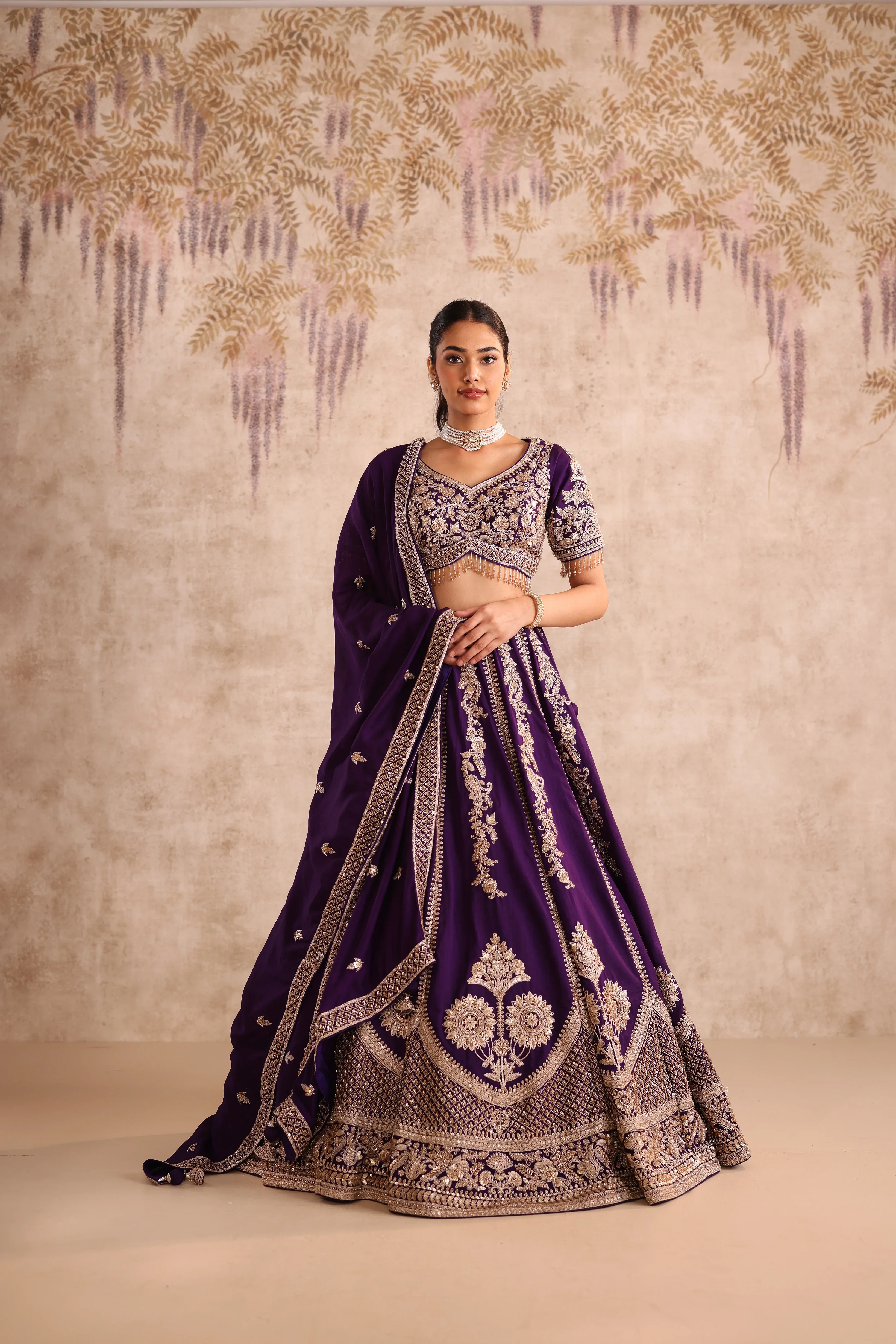 Party Wear Purple Embroidered  Lehenga