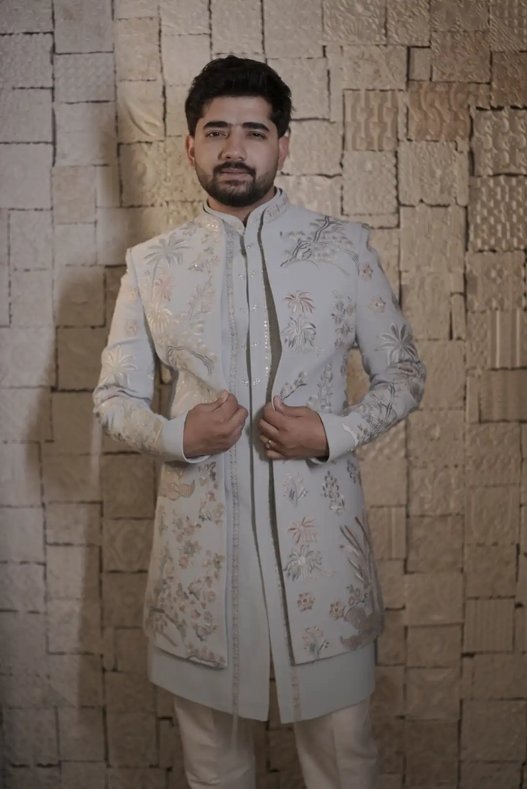 Pastel Blue Double Layered Indowestern - Image 3