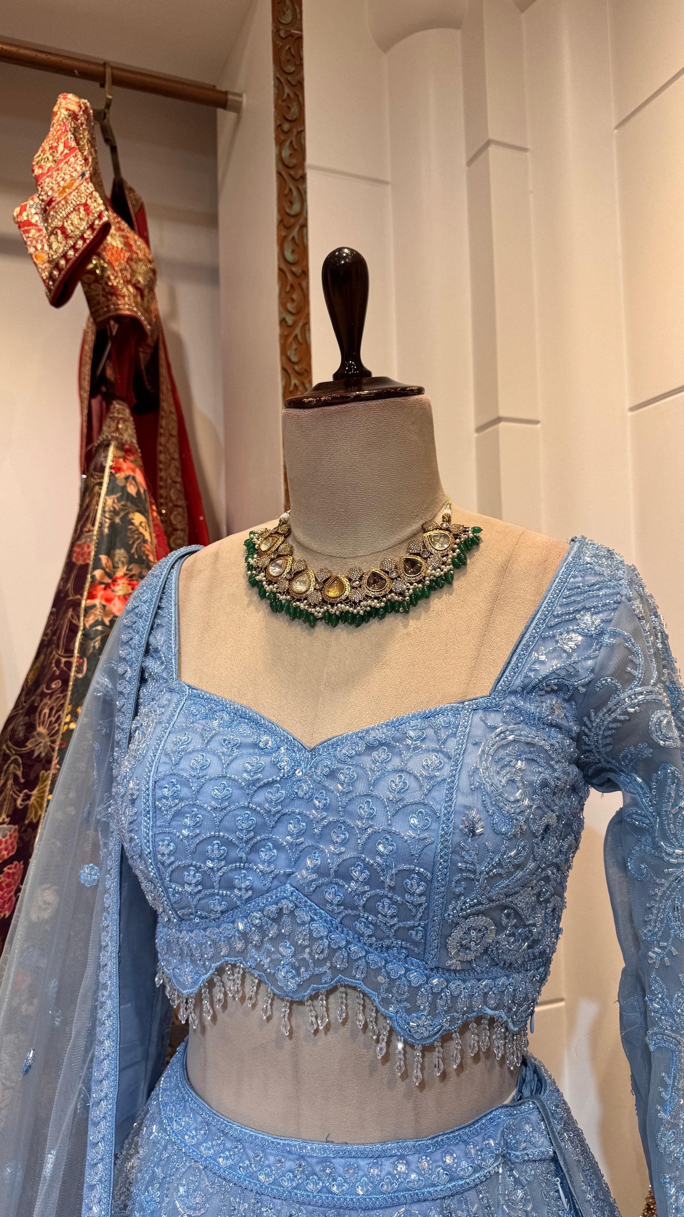 Pastel Blue Lehenga - Image 4