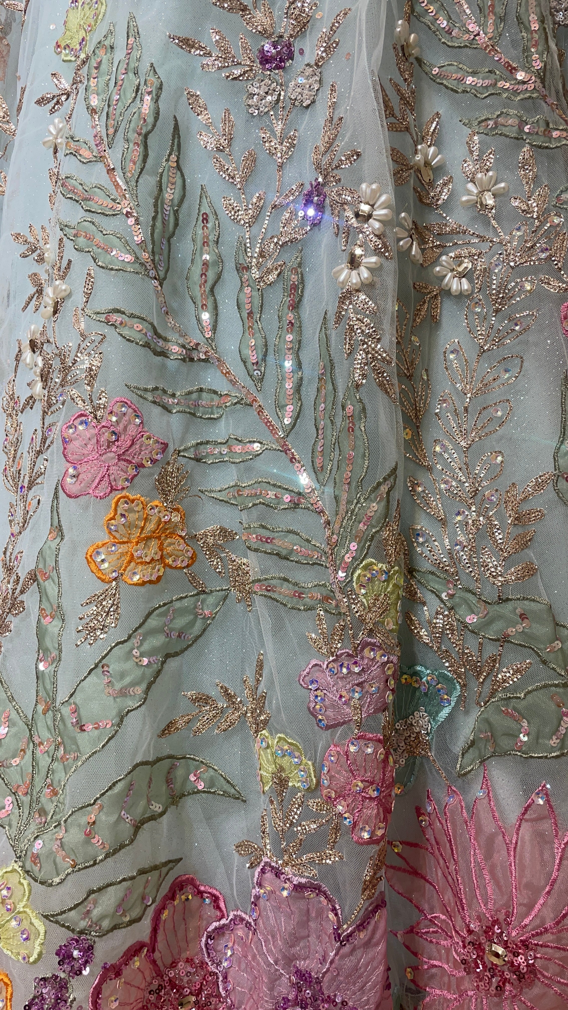 Pastel Blue Net Lehenga with Floral Motifs - Image 4