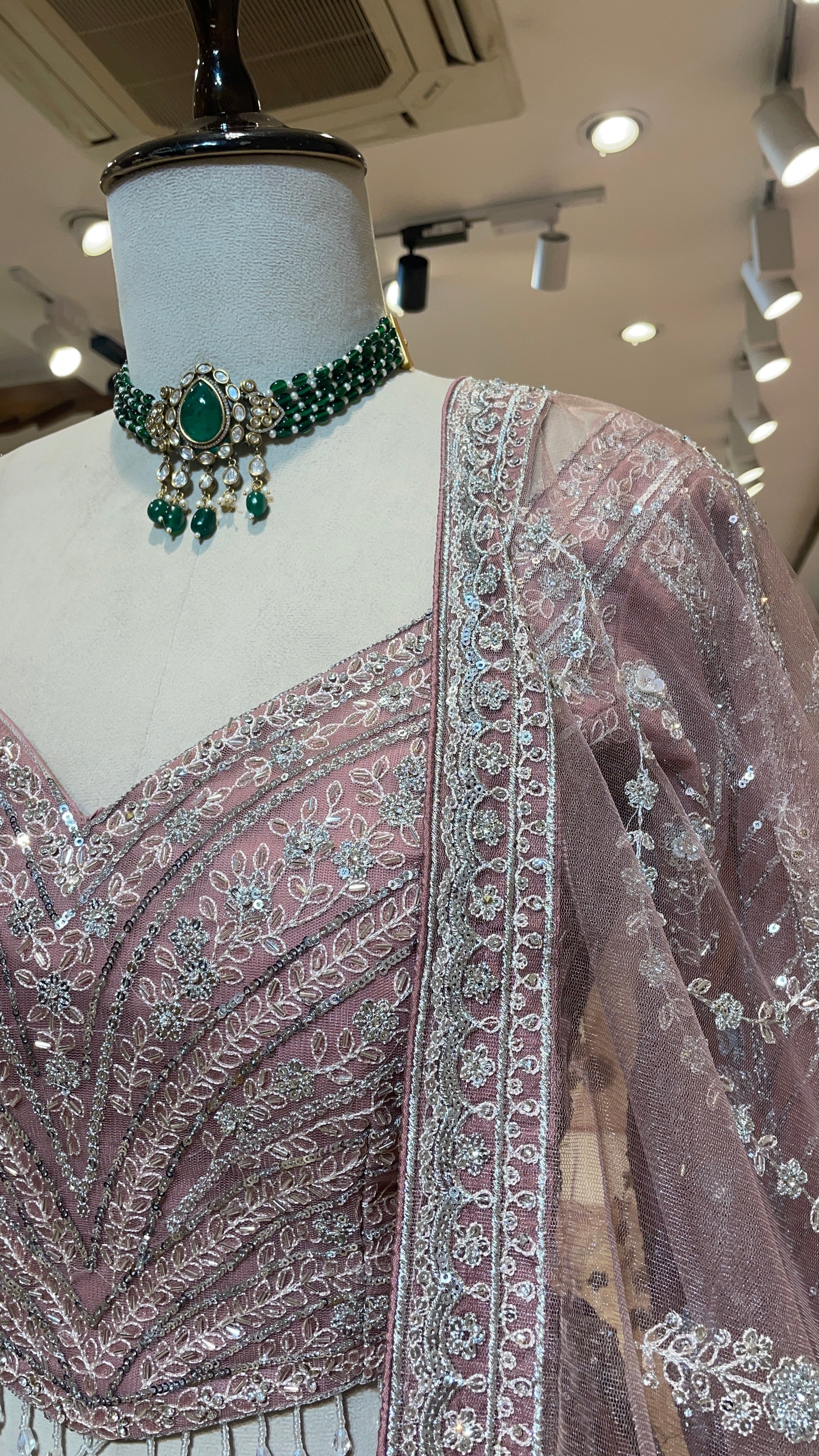Pastel Pink Net Lehenga with Sequins & Rhinestones - Image 2