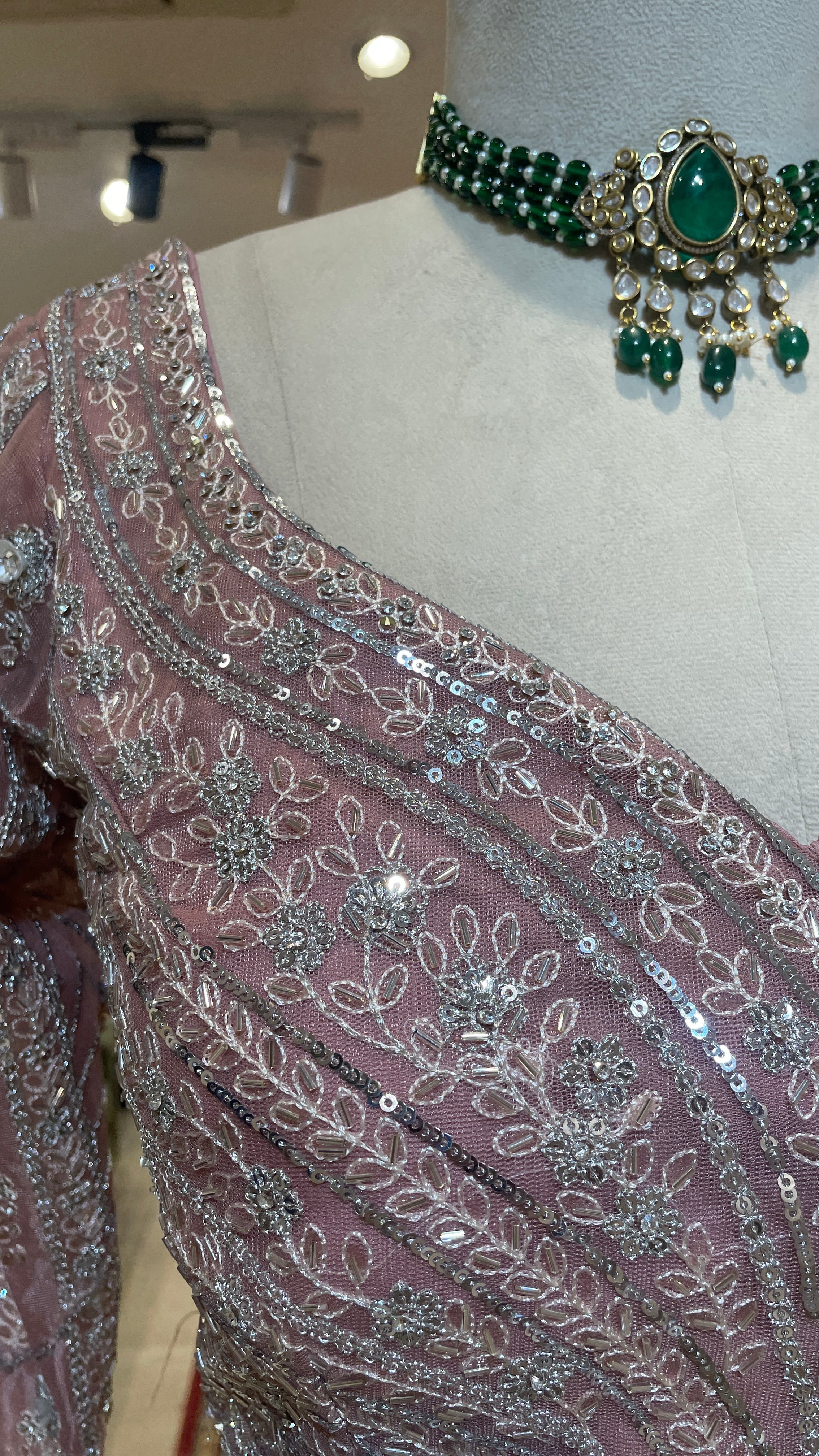 Pastel Pink Net Lehenga with Sequins & Rhinestones - Image 3