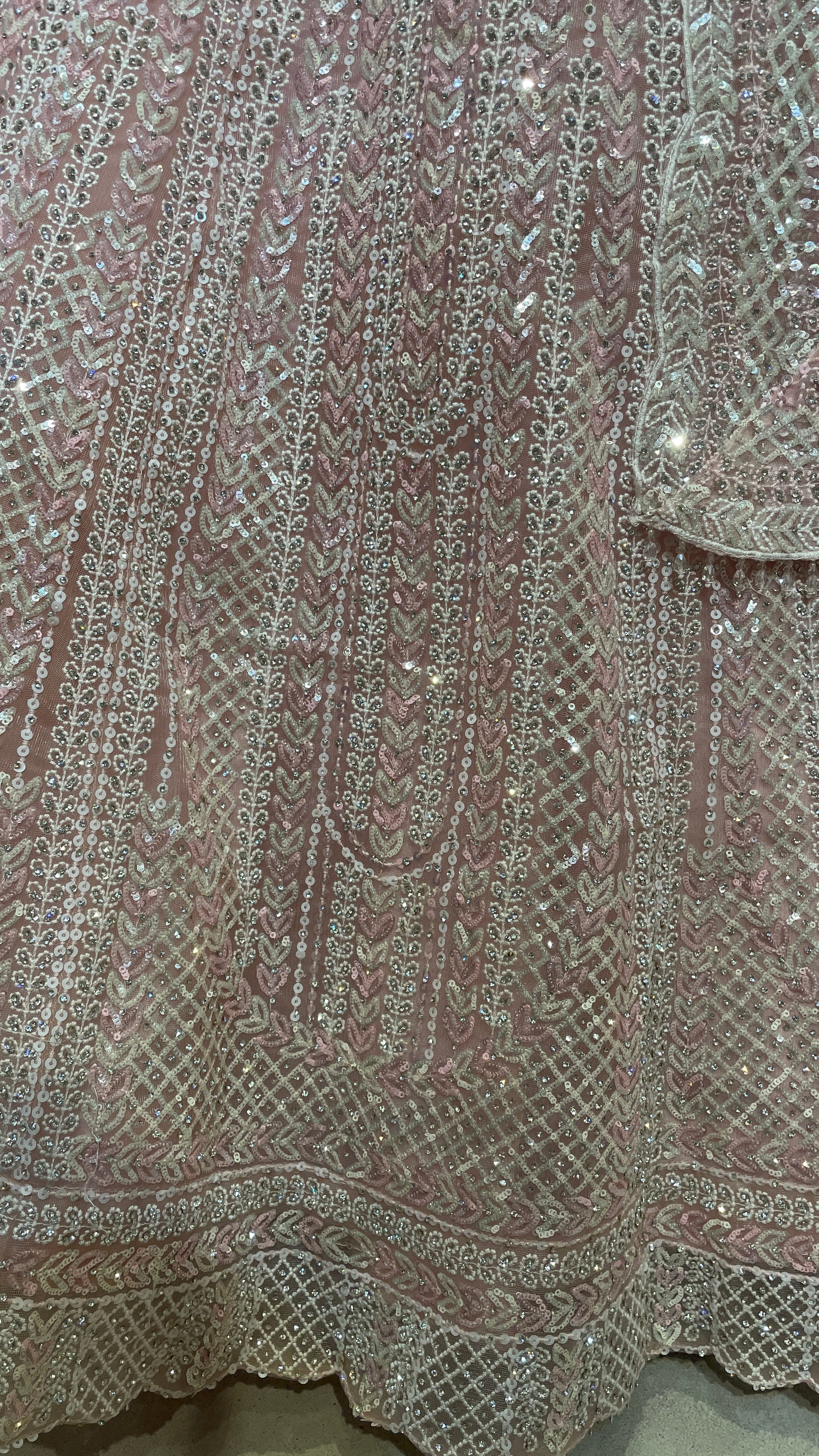 Pastel Pink Net Lehenga with Sequins & Scallop Dupatta - Image 4
