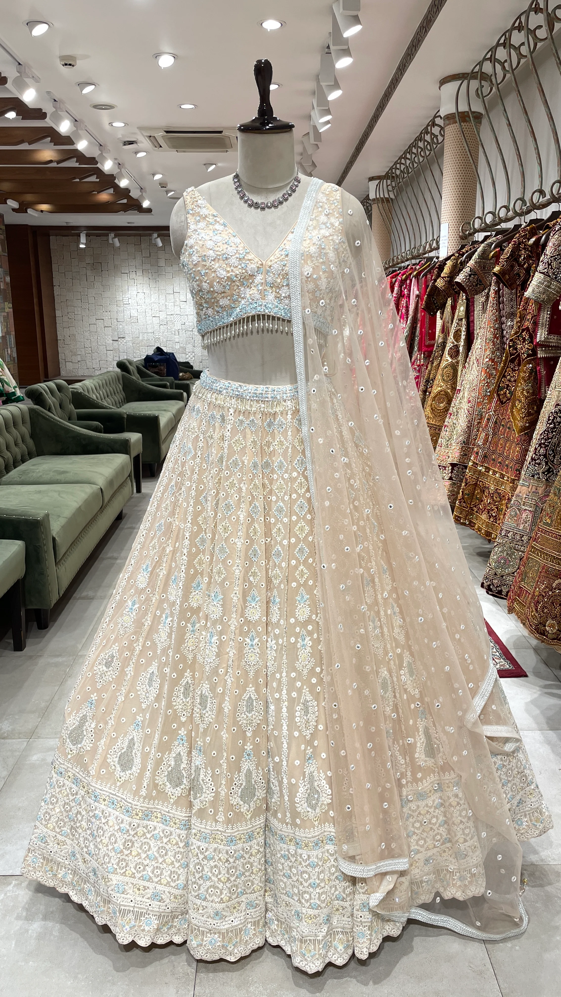 Peach Lehenga with Floral Sequins & Threadwork