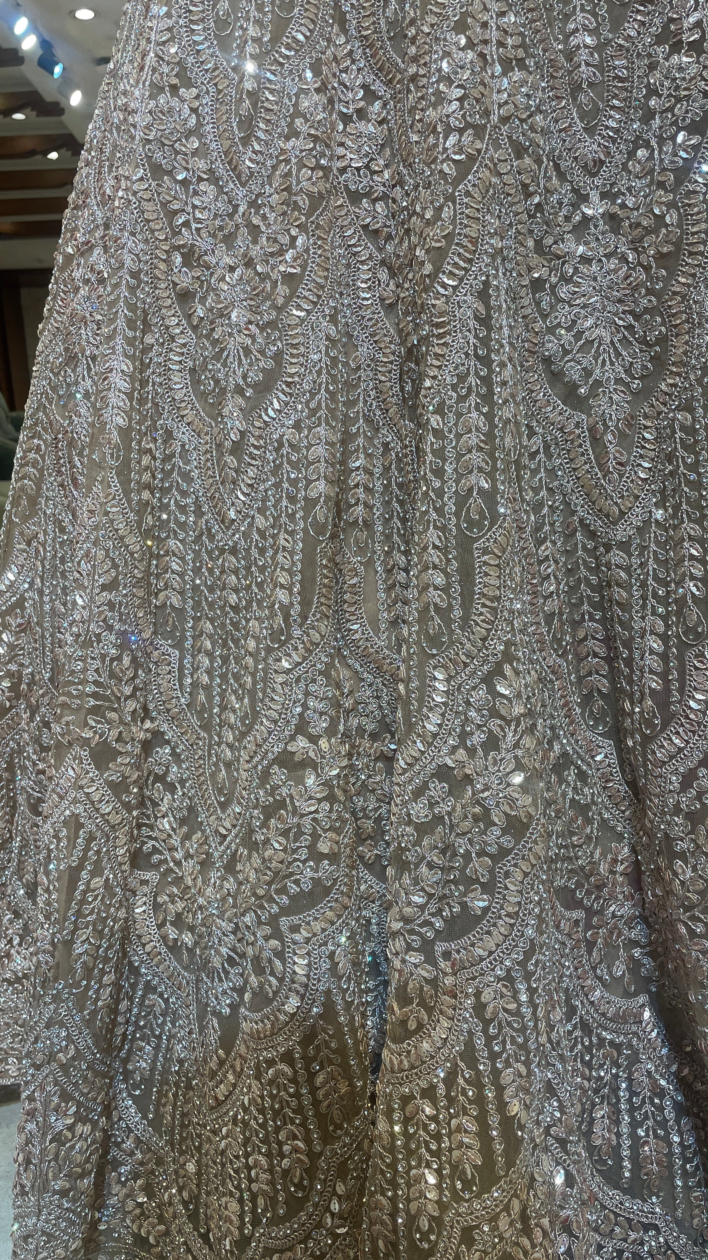 Peach Net Lehenga with Mirrorwork & Sequins - Image 2