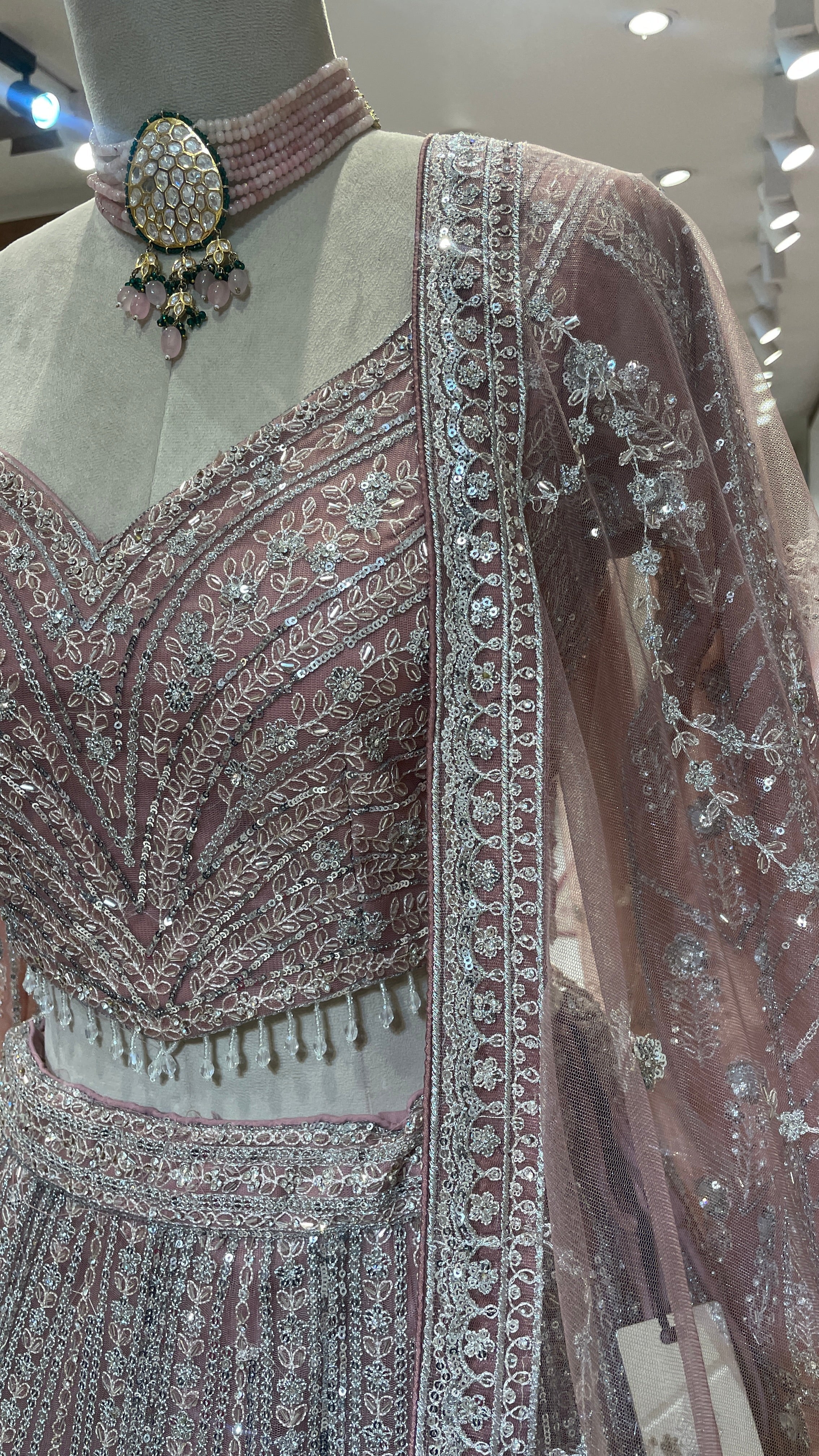 Peach Net Lehenga with Sequin Embellishments - Image 2