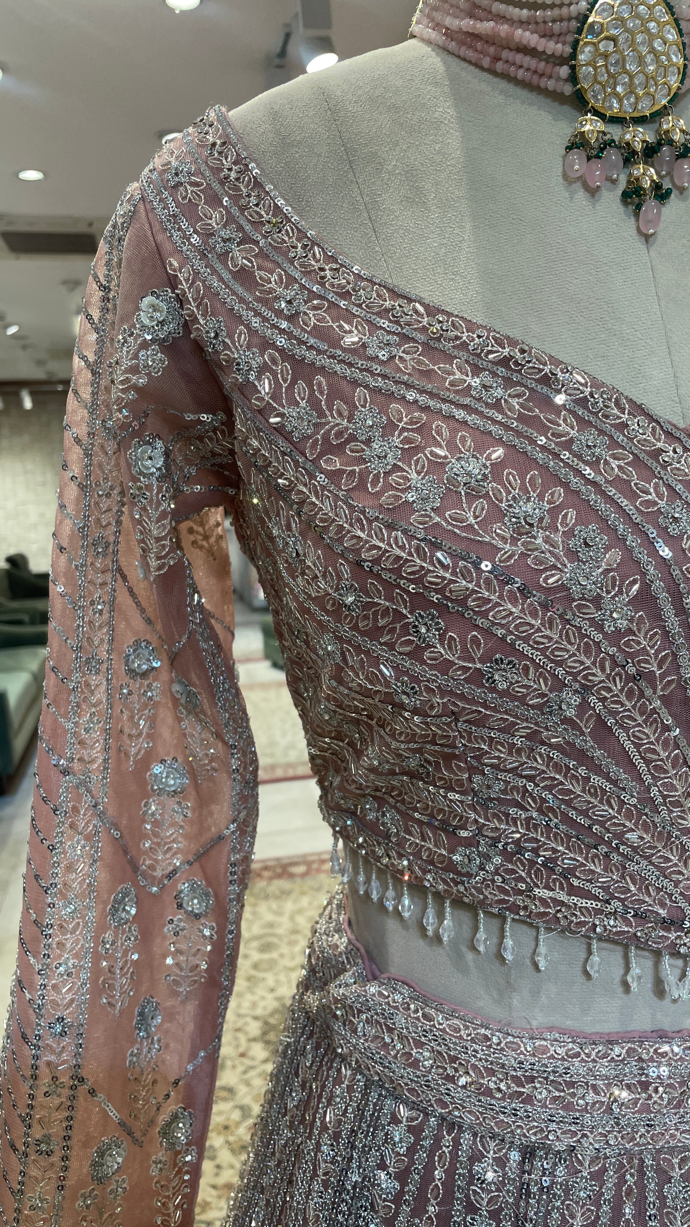 Peach Net Lehenga with Sequin Embellishments - Image 3