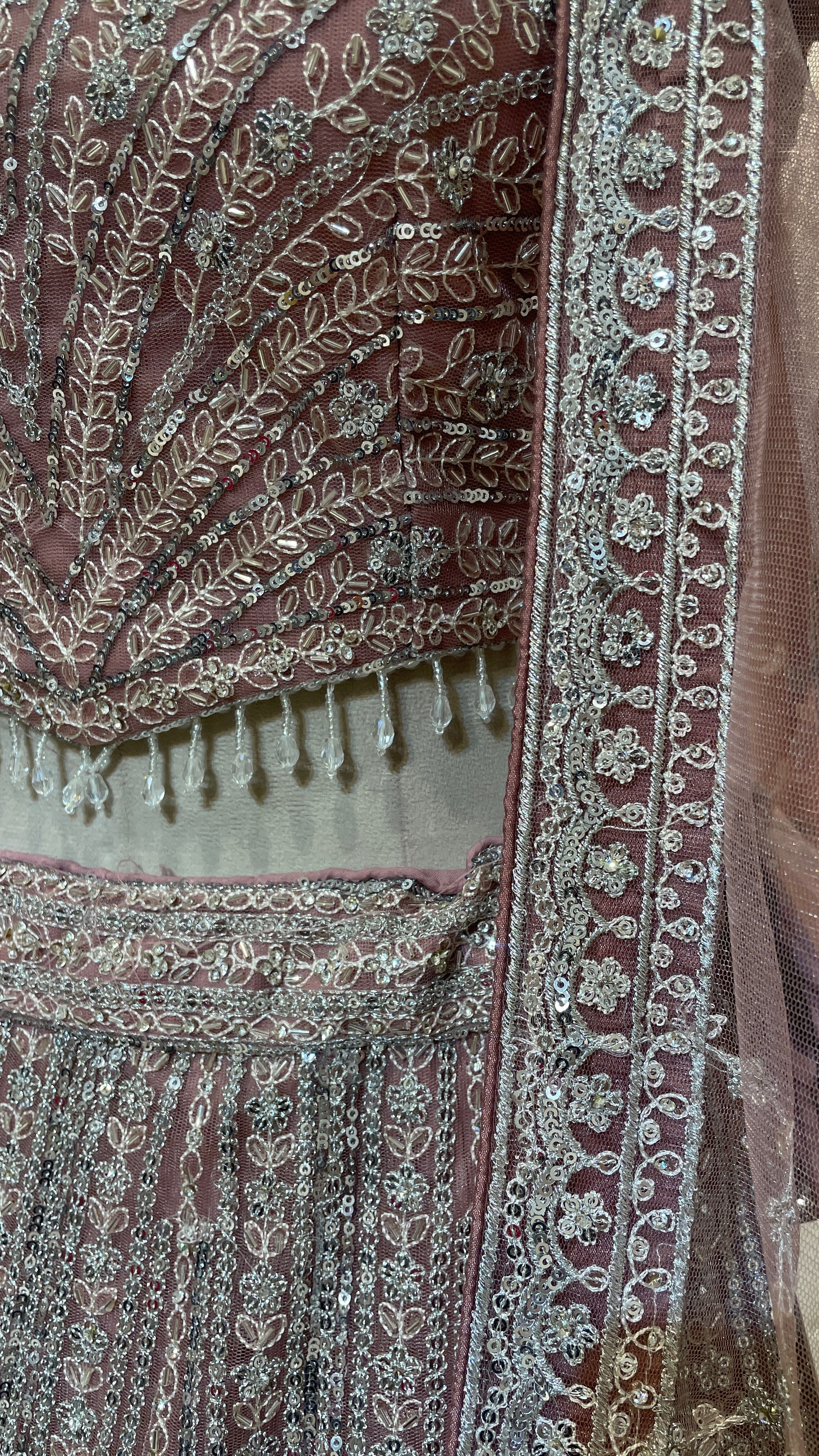 Peach Net Lehenga with Sequin Embellishments - Image 5