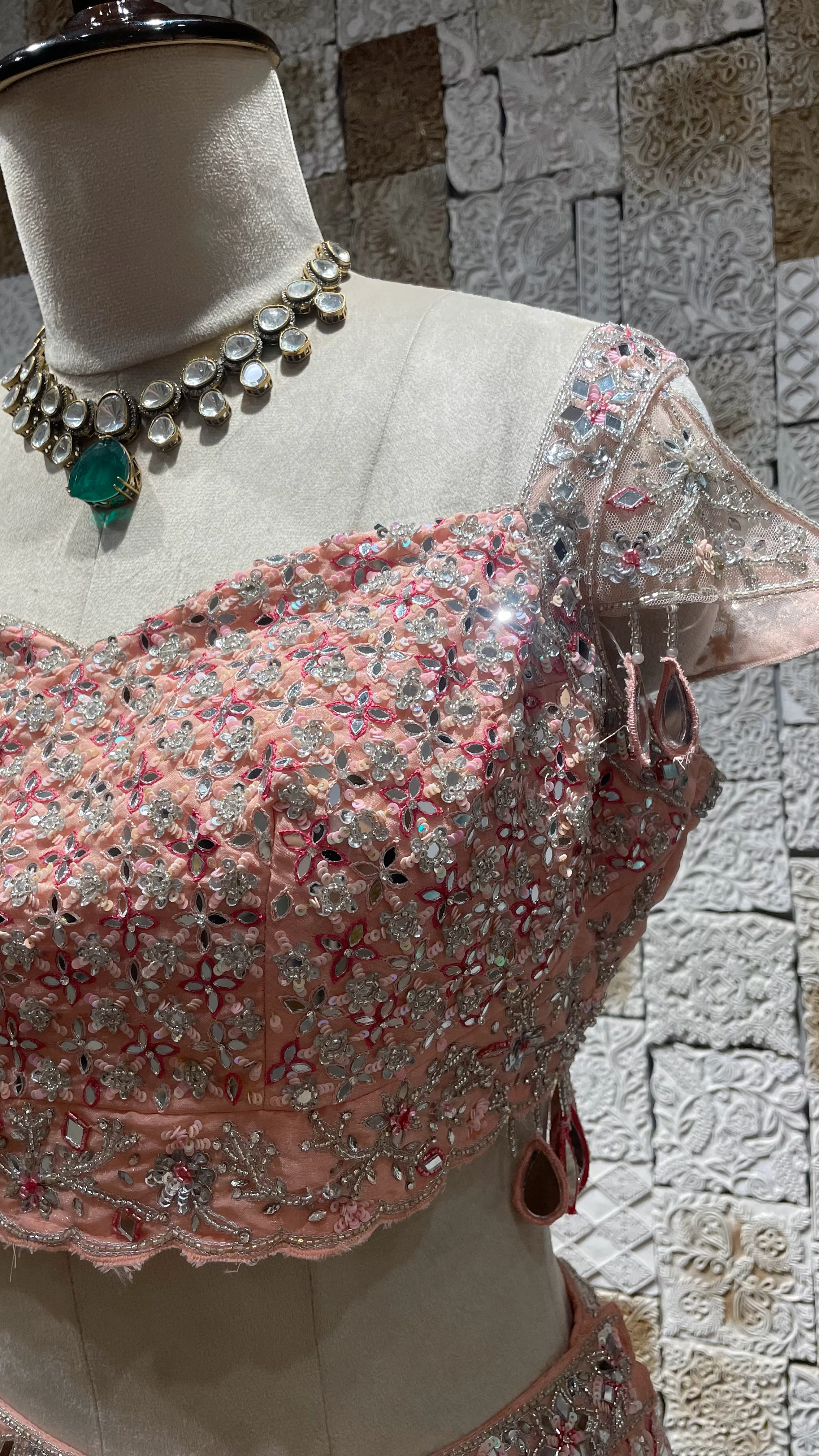 Pink Silk Lehenga with Mirrorwork, Sequins & Net Dupatta - Image 2