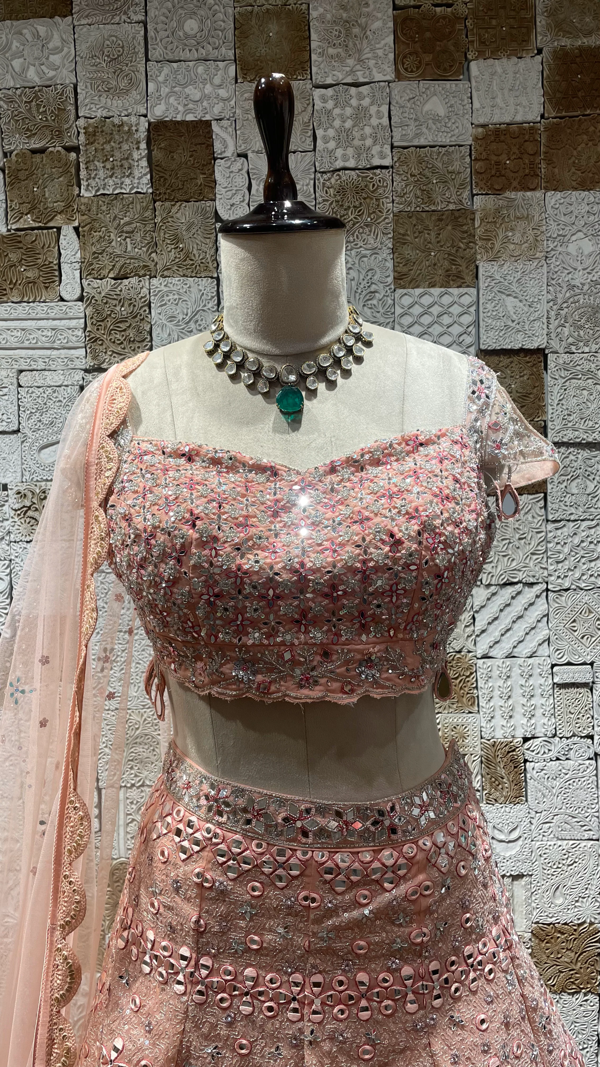 Pink Silk Lehenga with Mirrorwork, Sequins & Net Dupatta - Image 3