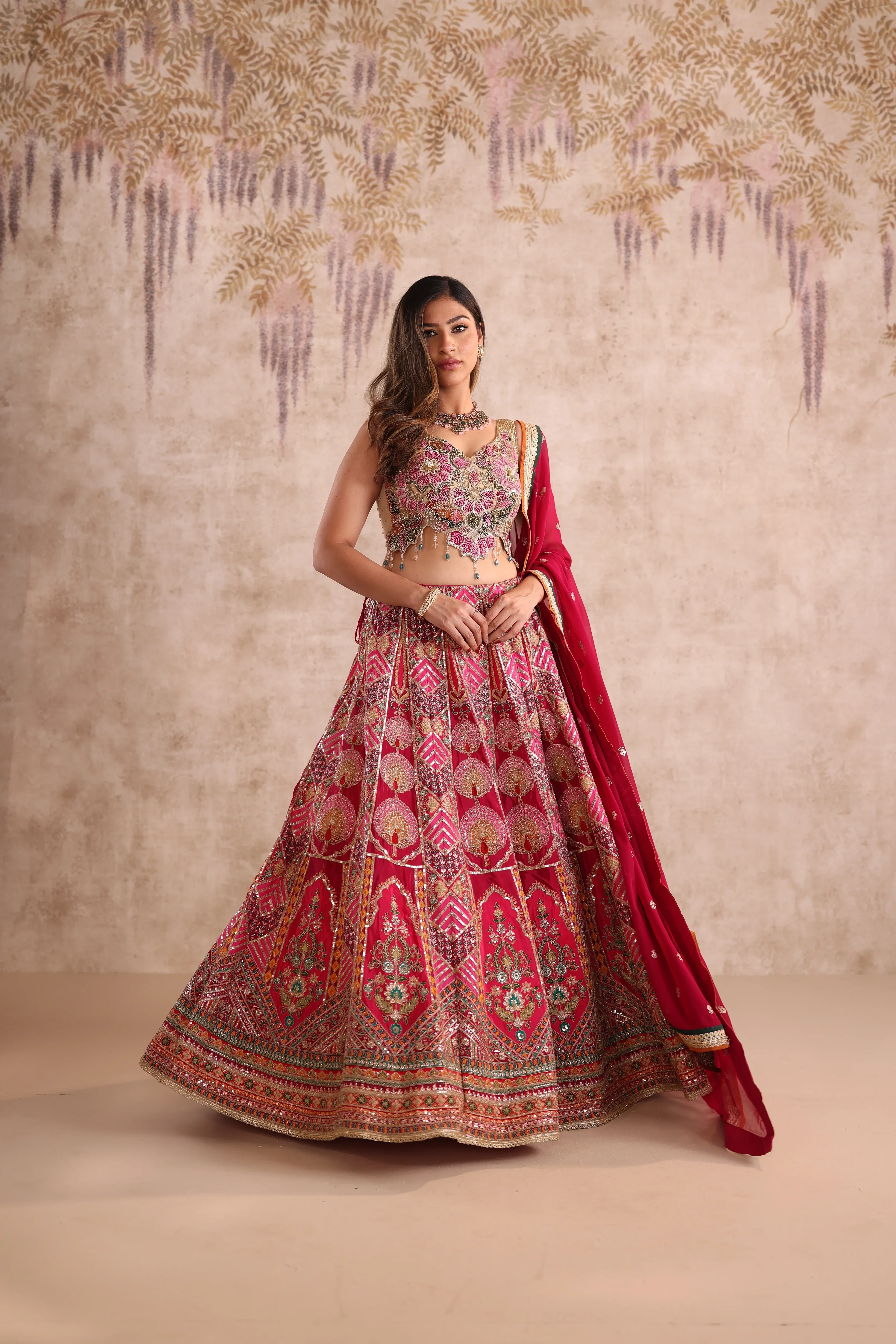 Pink Multi-Color Embroidered Party Wear Lehenga - Image 4