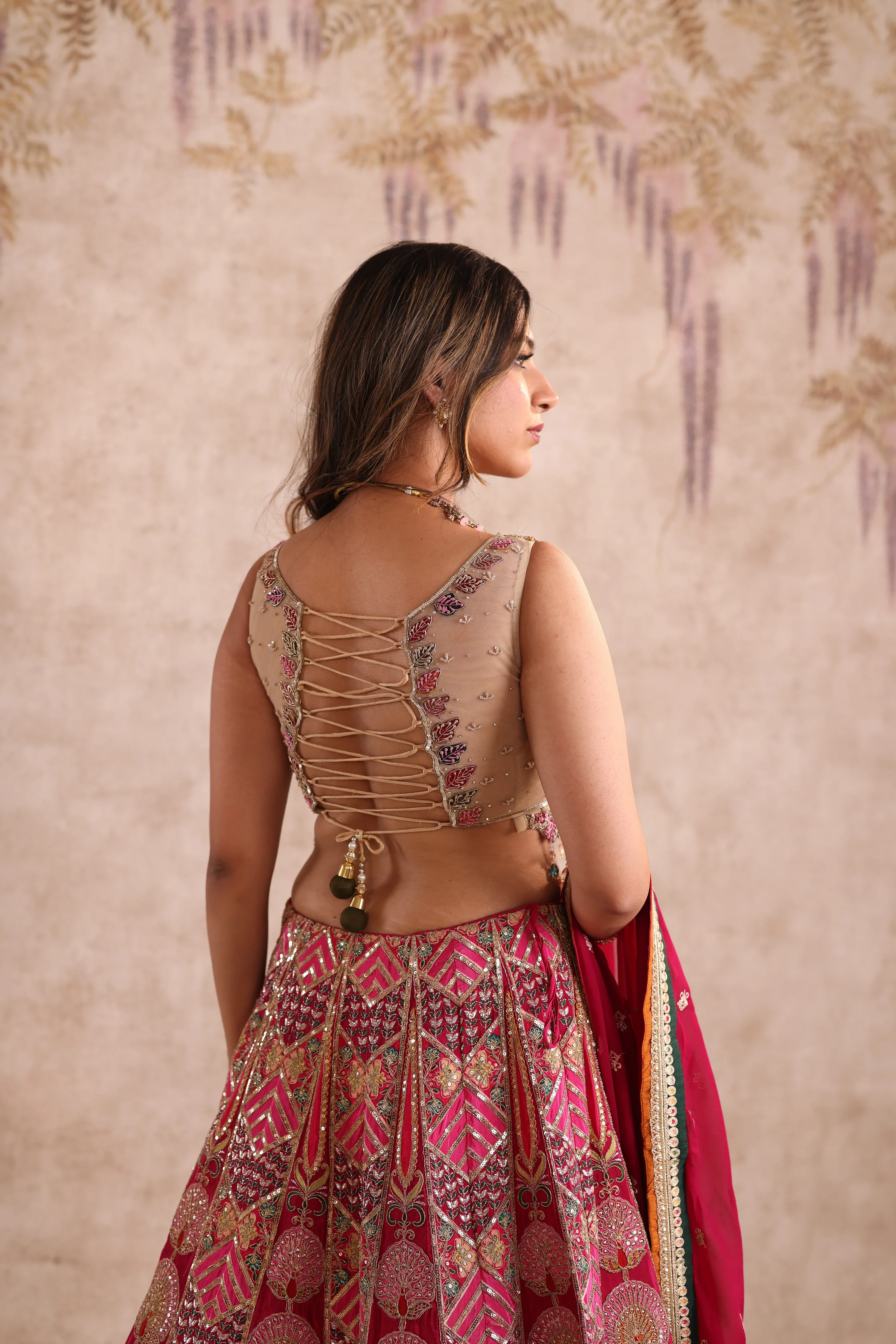 Pink Multi-Color Embroidered Party Wear Lehenga - Image 5