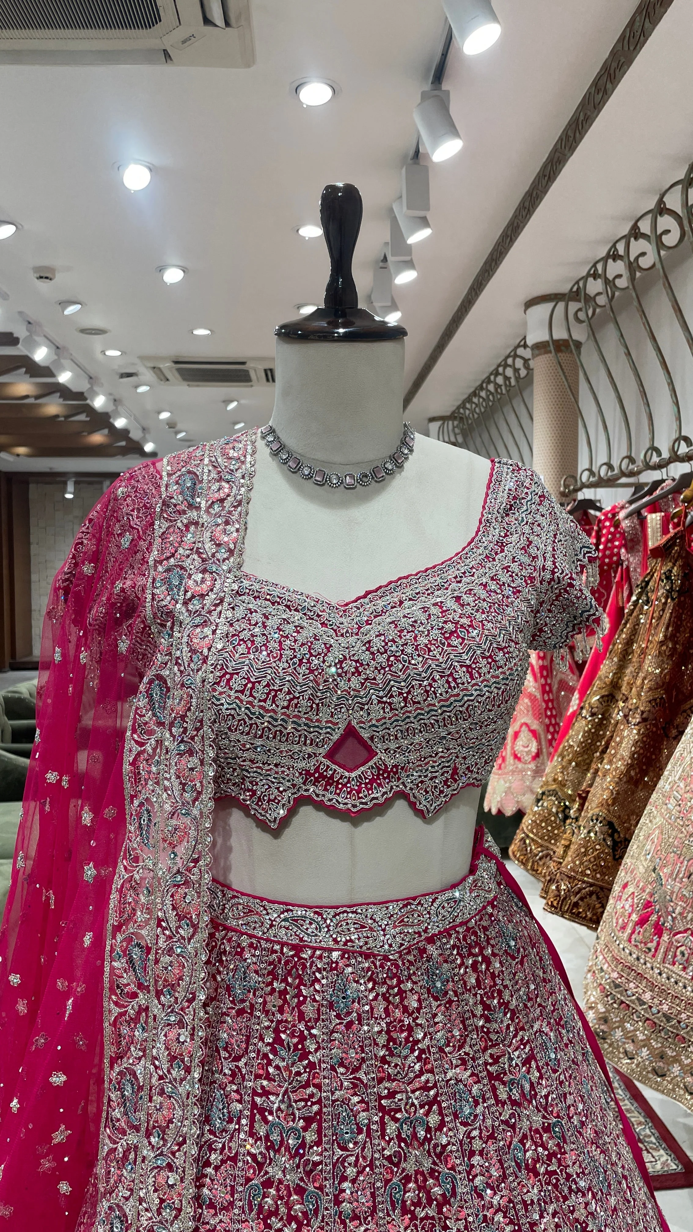 Pink Net Lehenga with Floral Motifs - Image 5