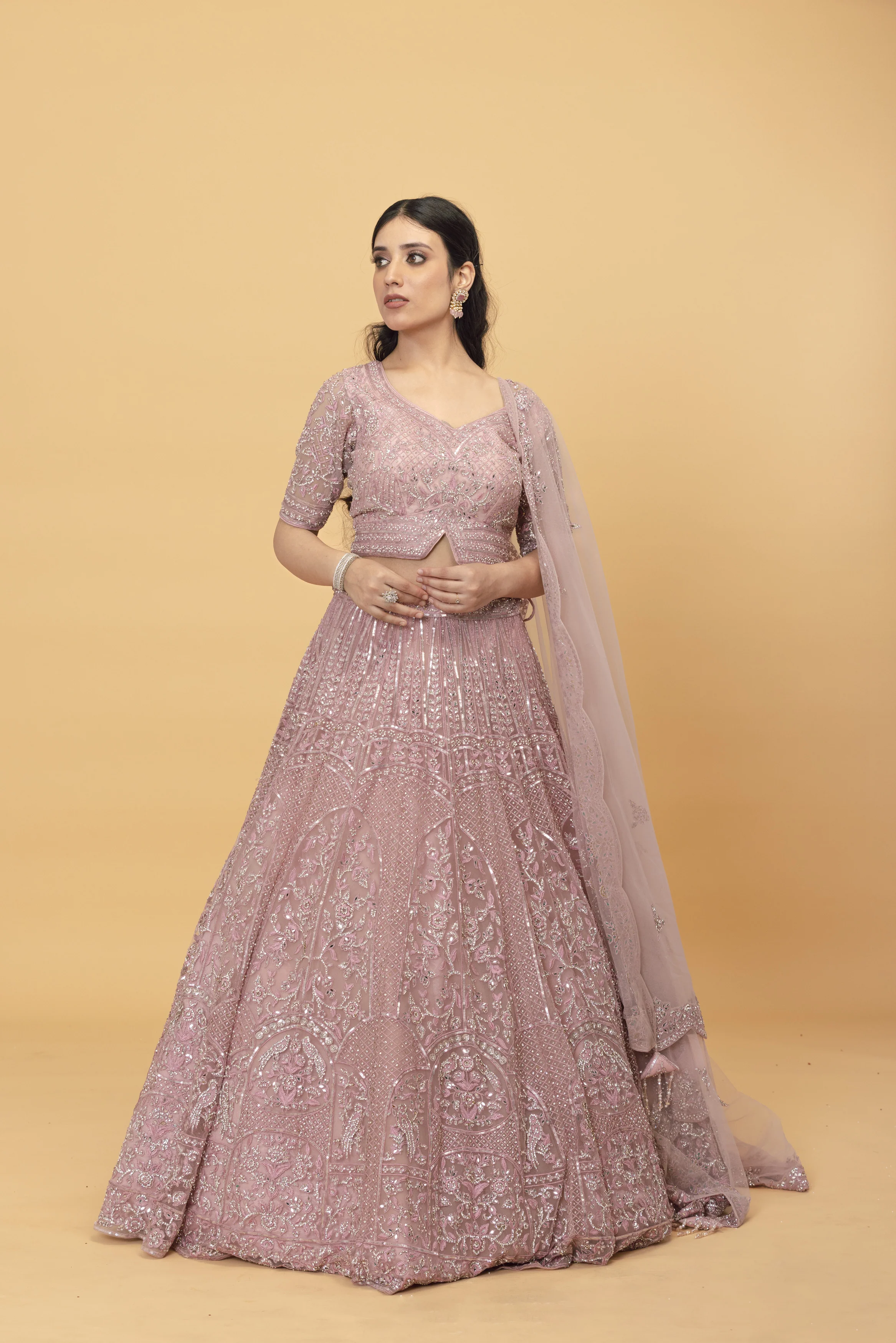Pink Net Sequins Lehenga