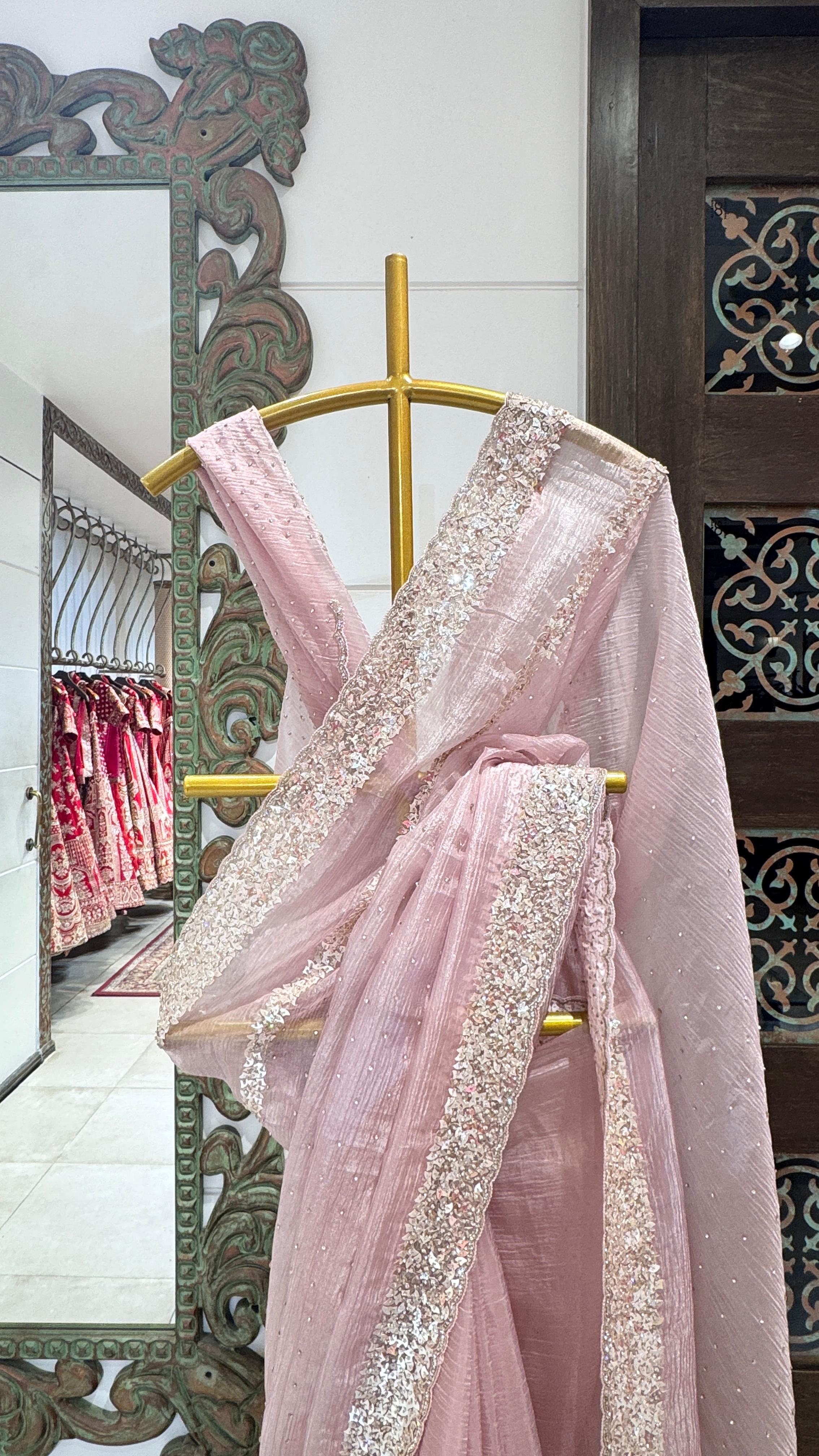 Pink saree with sequience border - Image 2