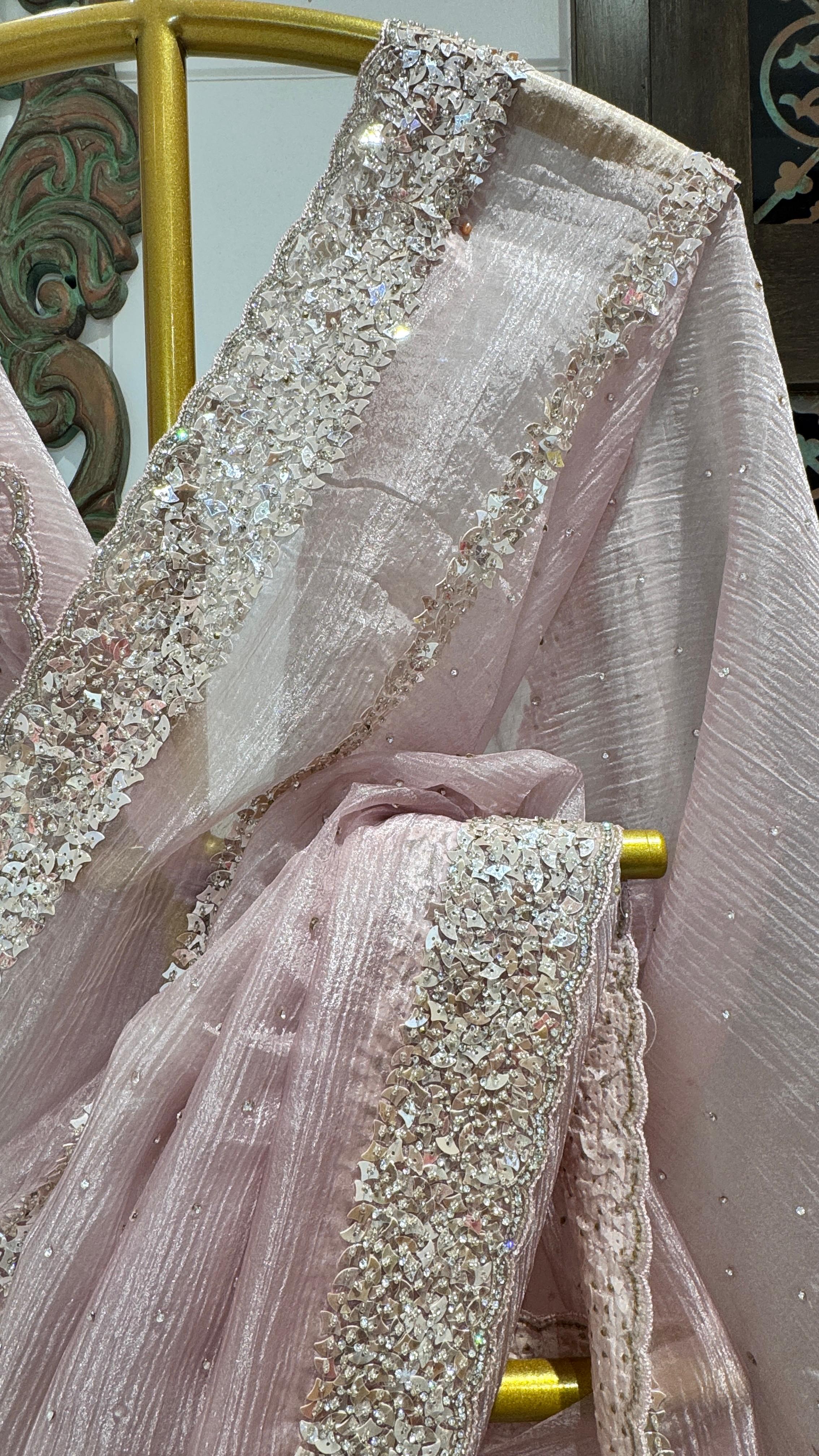 Pink saree with sequience border - Image 3