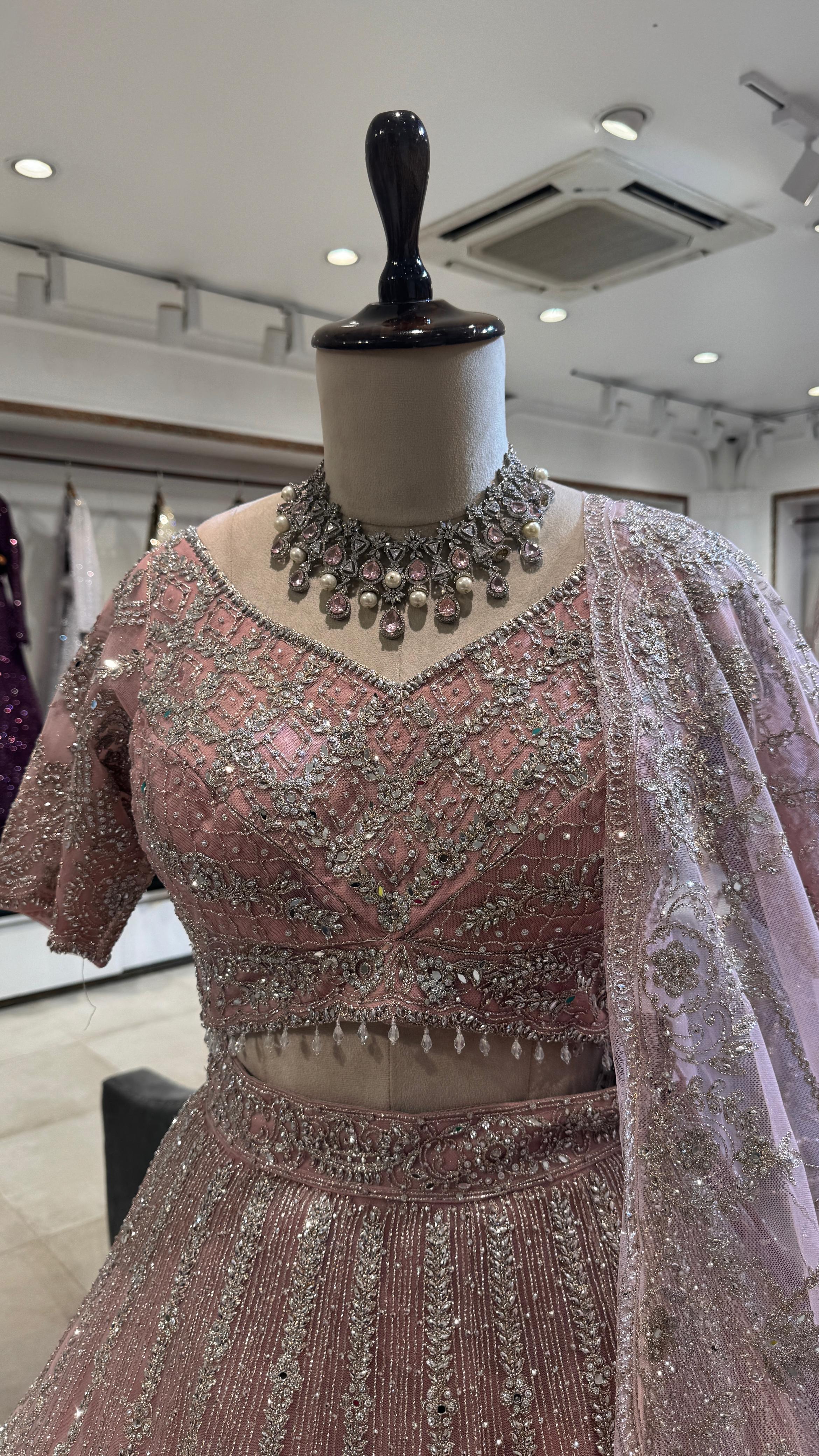 Pink Silk Lehenga with Sequence & Thread Work - Image 2