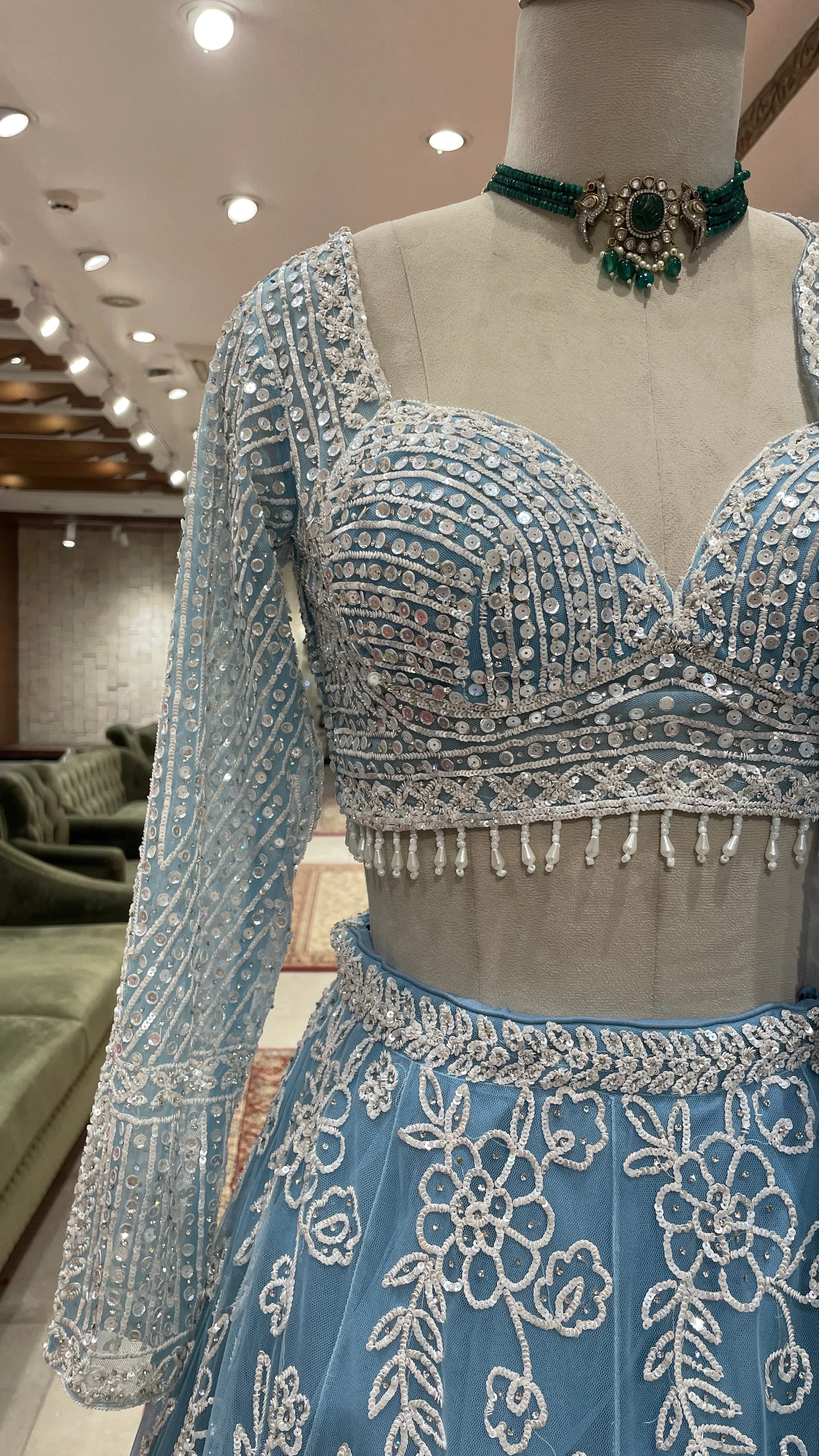 Powder Blue Lehenga with White Sequins Work - Image 2