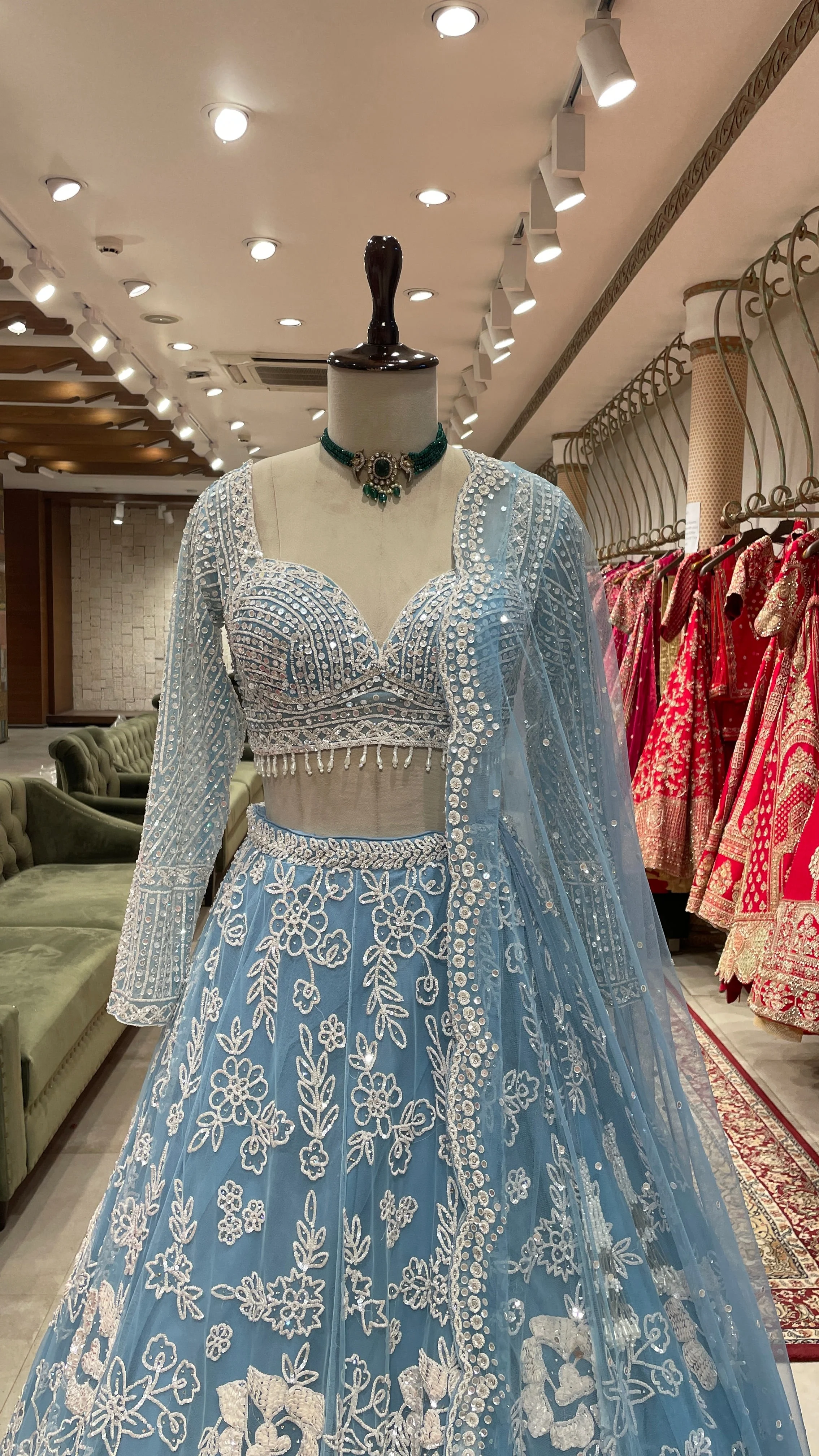 Powder Blue Lehenga with White Sequins Work - Image 3