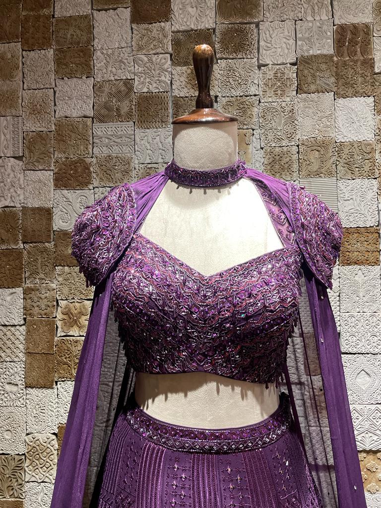 Purple Cape Style Lehenga - Image 5