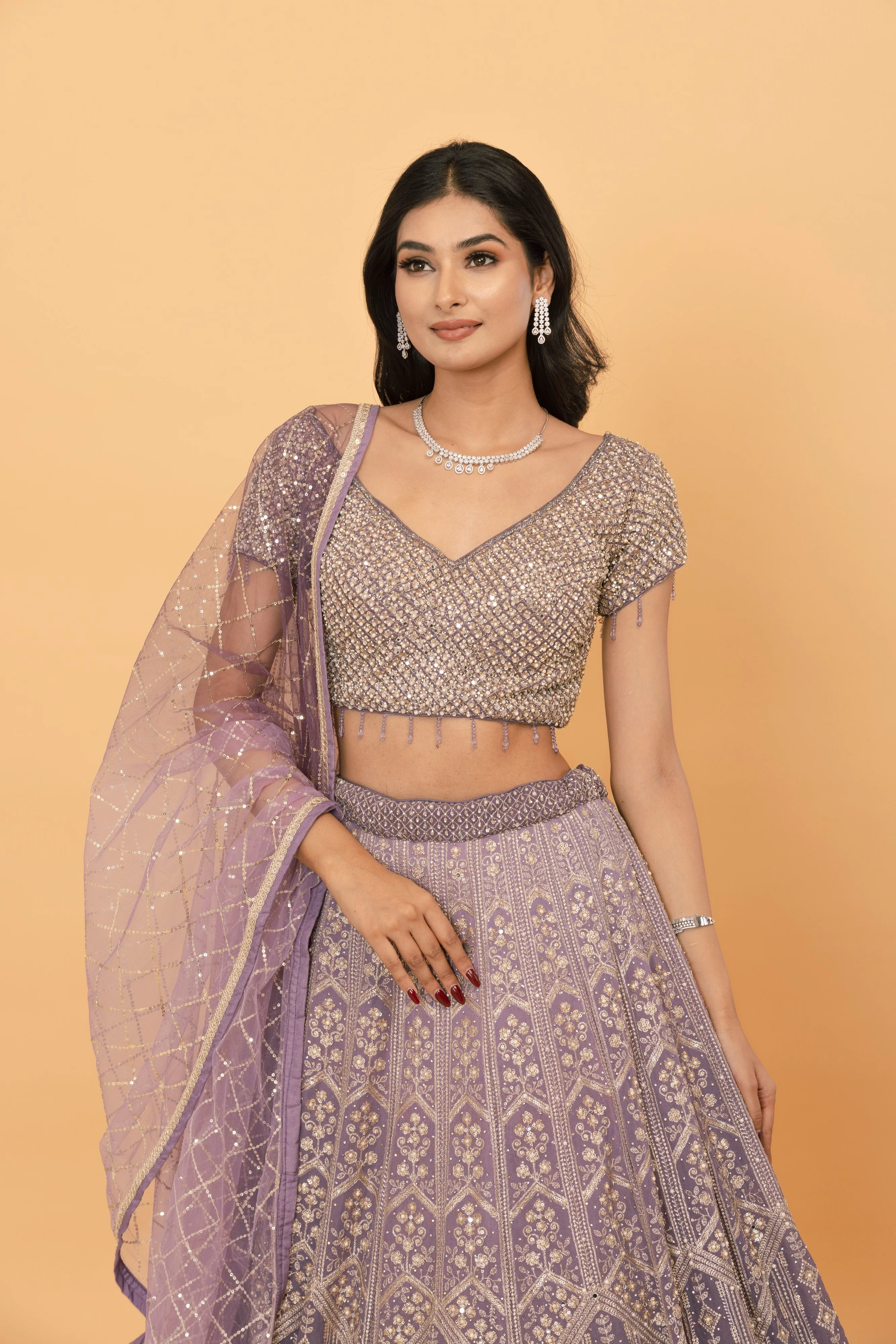 Purple Georgette Lehenga with Mirrorwork