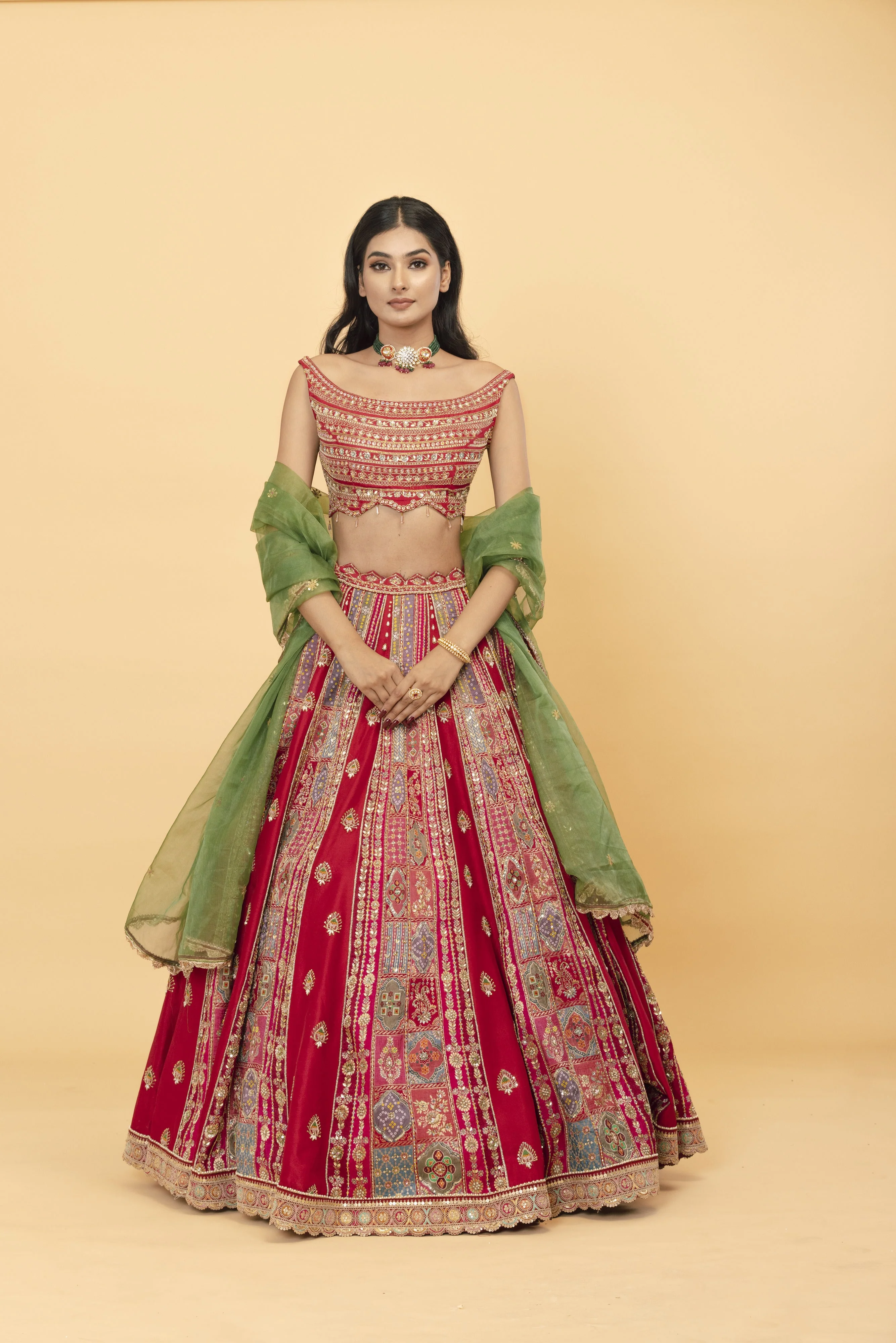 Red Banarasi Silk Lehenga with Zari Work - Image 2