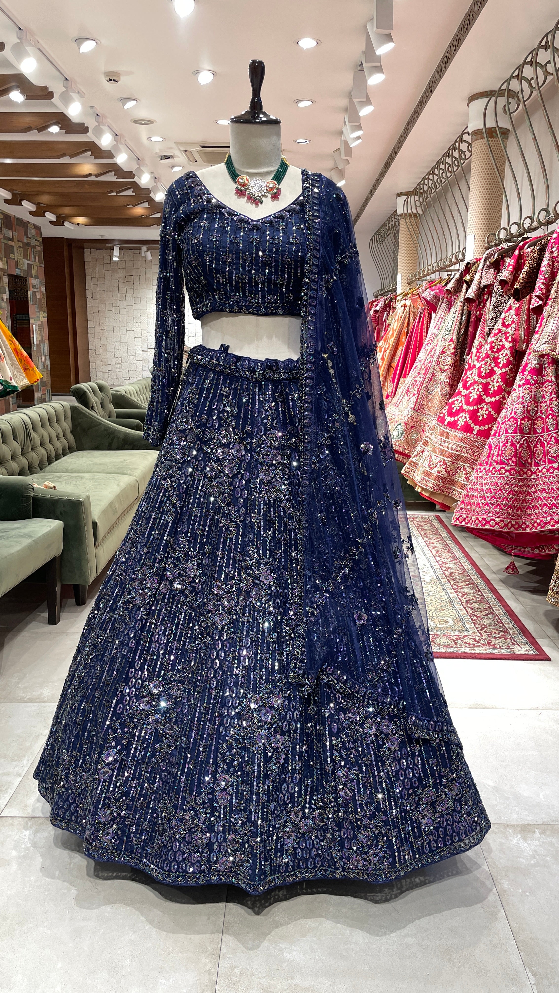 Royal Blue Silk Lehenga with Heavy Sequins Embellishments