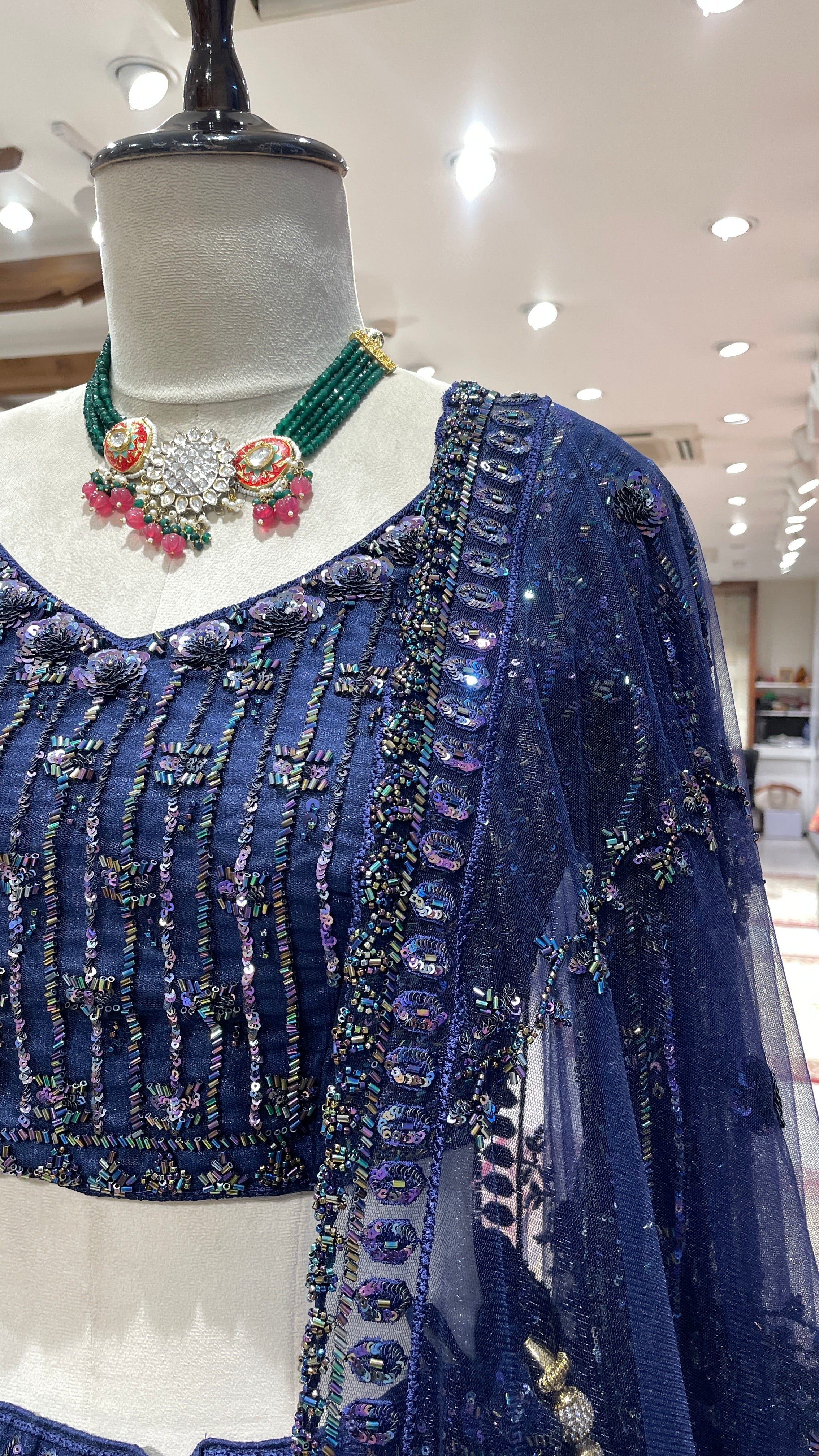 Royal Blue Silk Lehenga with Heavy Sequins Embellishments - Image 2