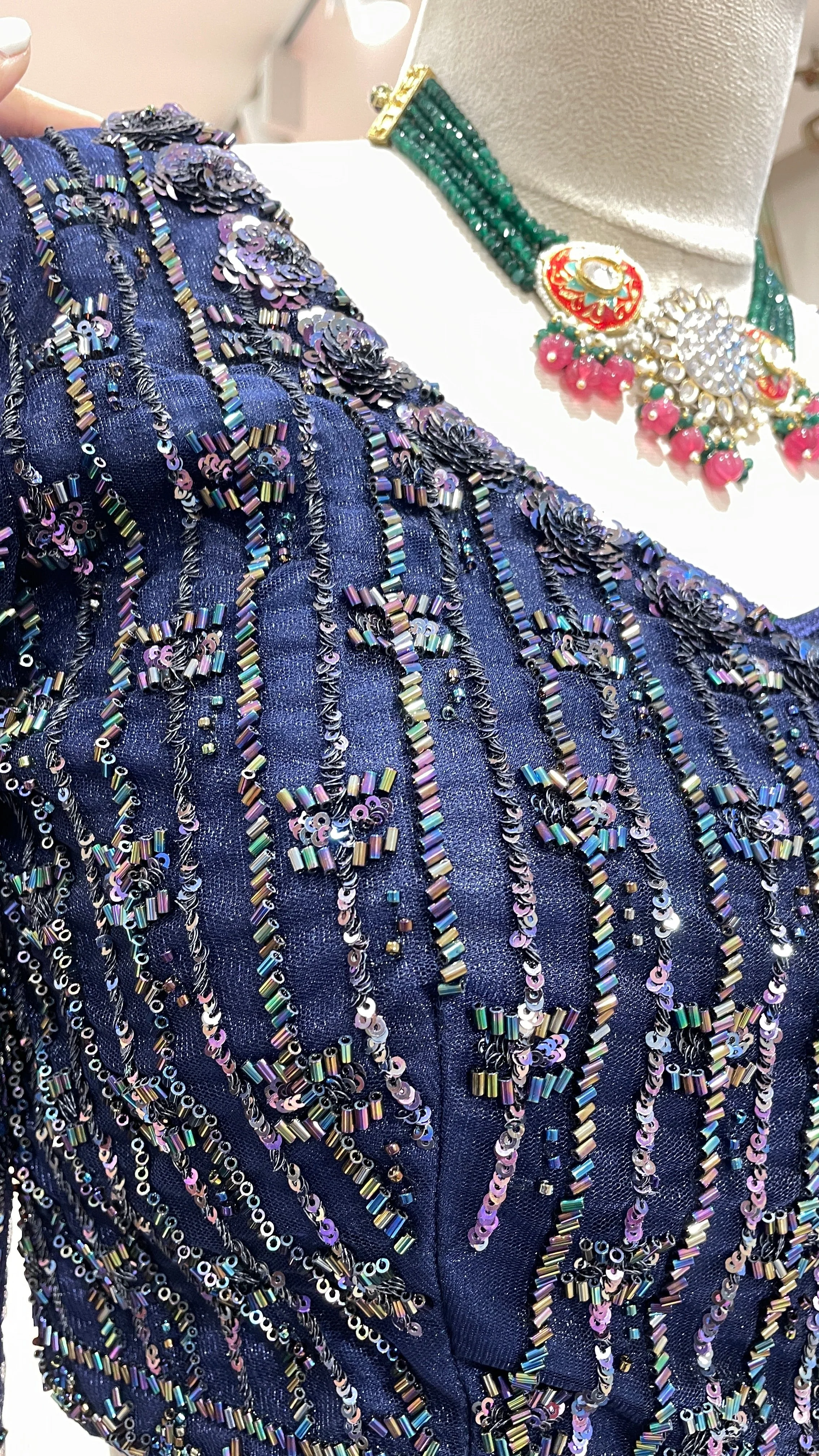 Royal Blue Silk Lehenga with Heavy Sequins Embellishments - Image 3