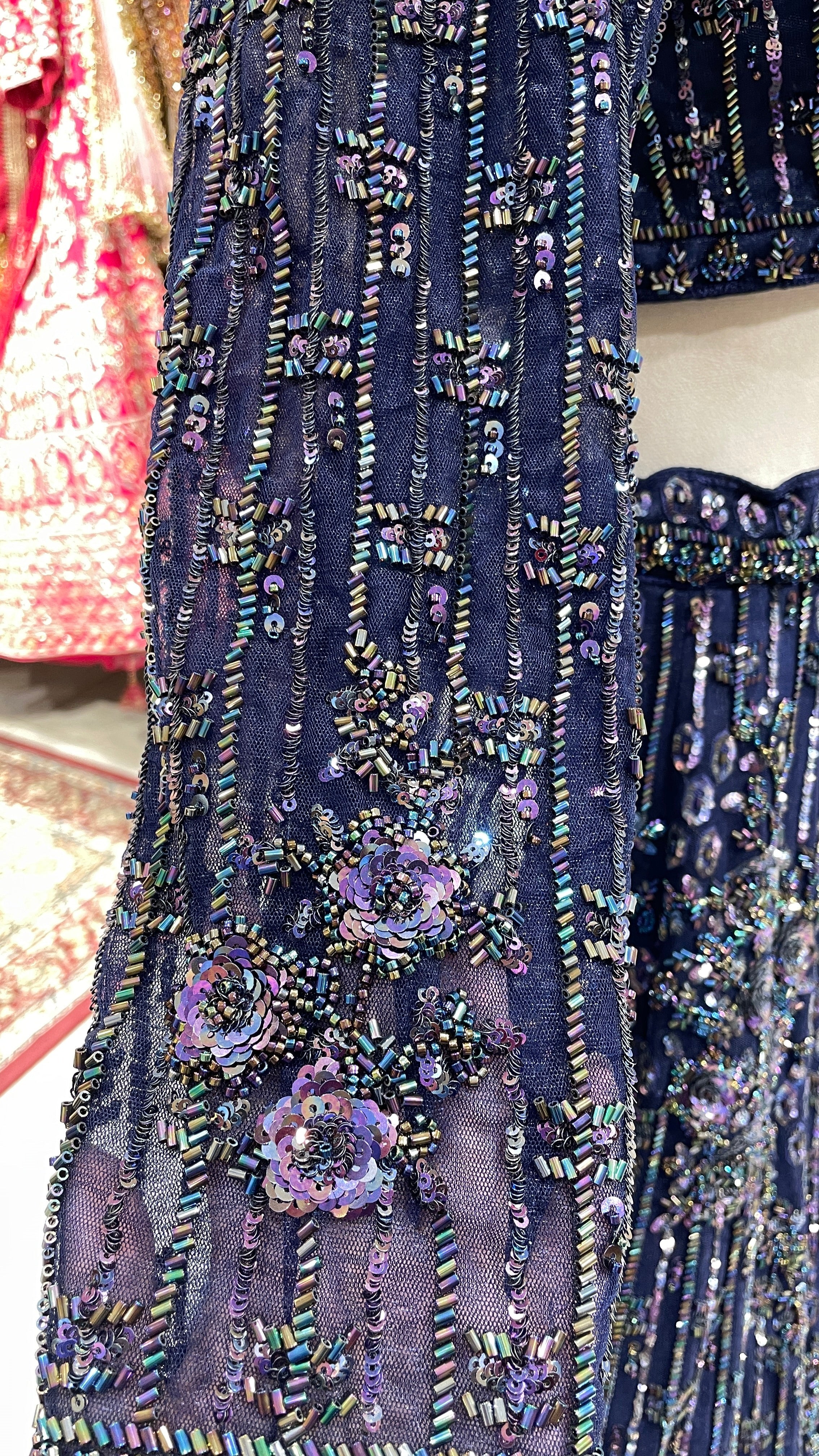 Royal Blue Silk Lehenga with Heavy Sequins Embellishments - Image 4