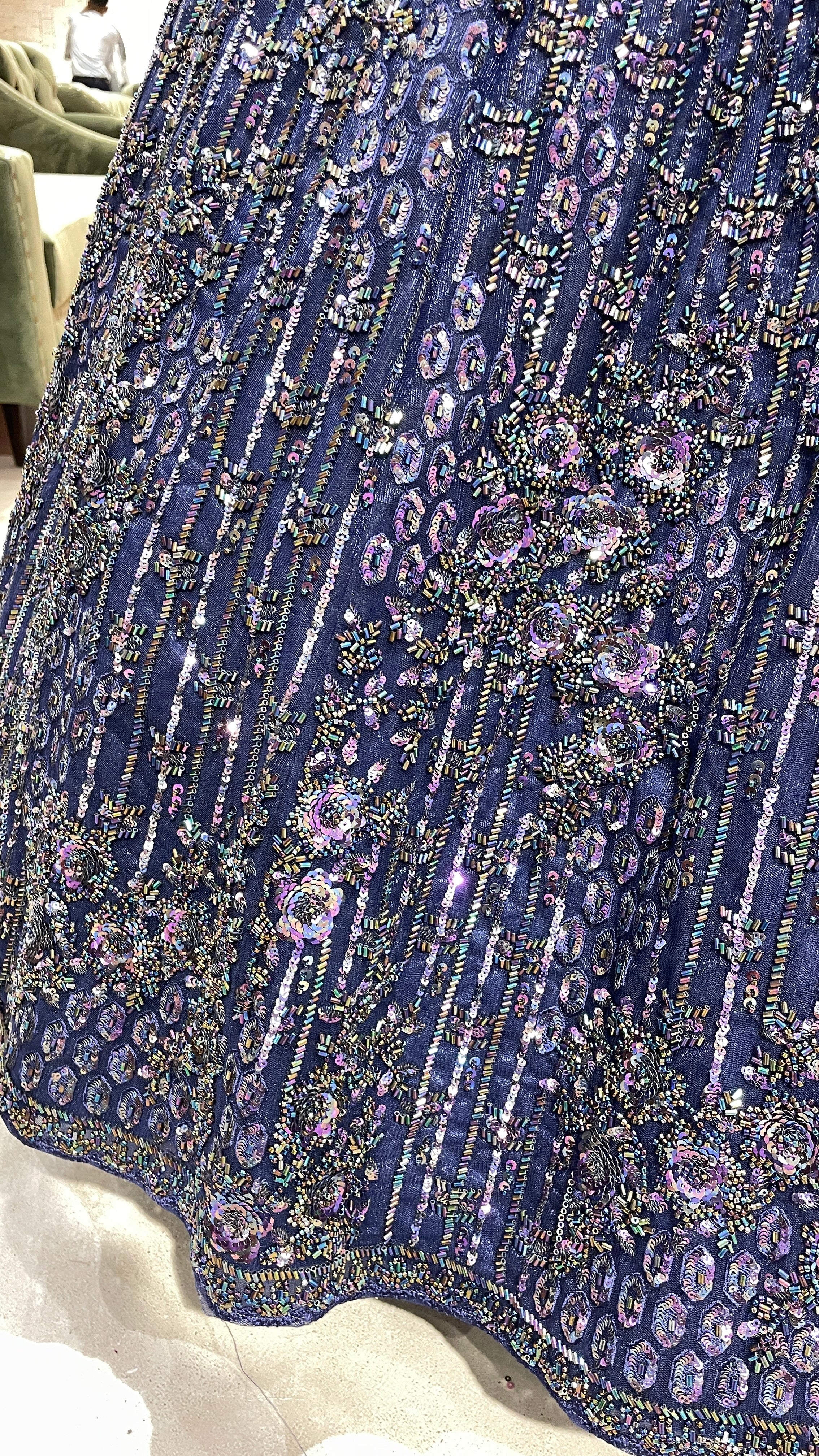 Royal Blue Silk Lehenga with Heavy Sequins Embellishments - Image 5