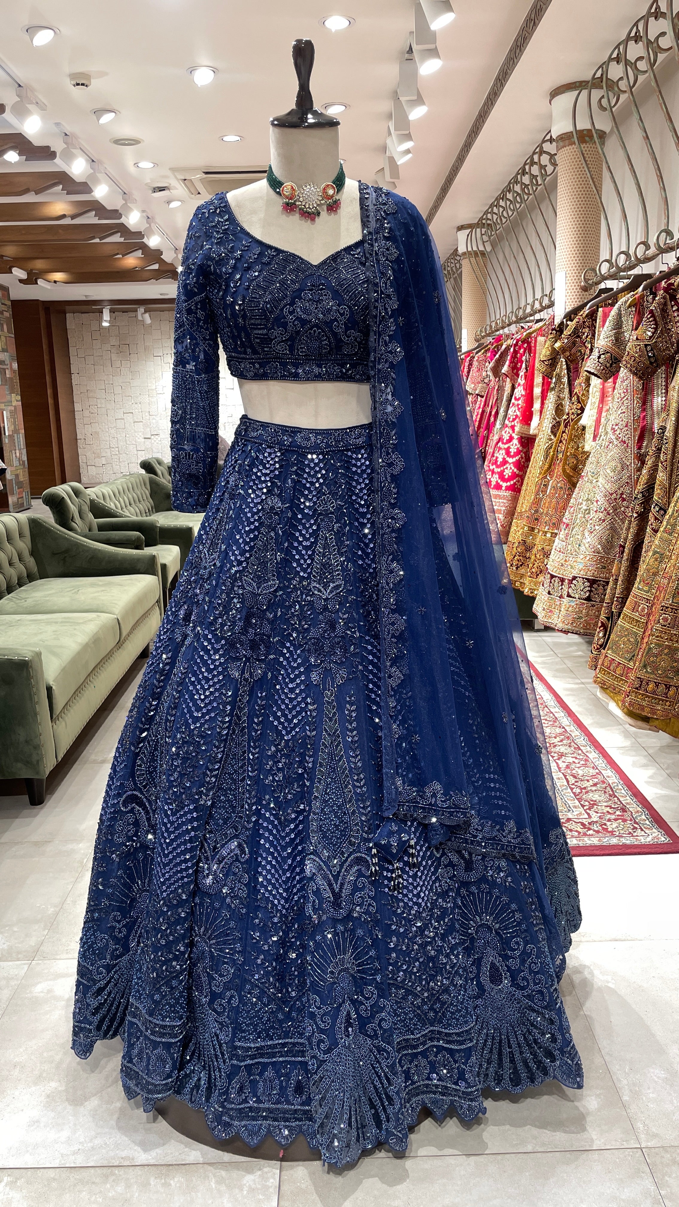 Royal Blue Lehenga with Sequins, Cutdana & Pot Embroidery